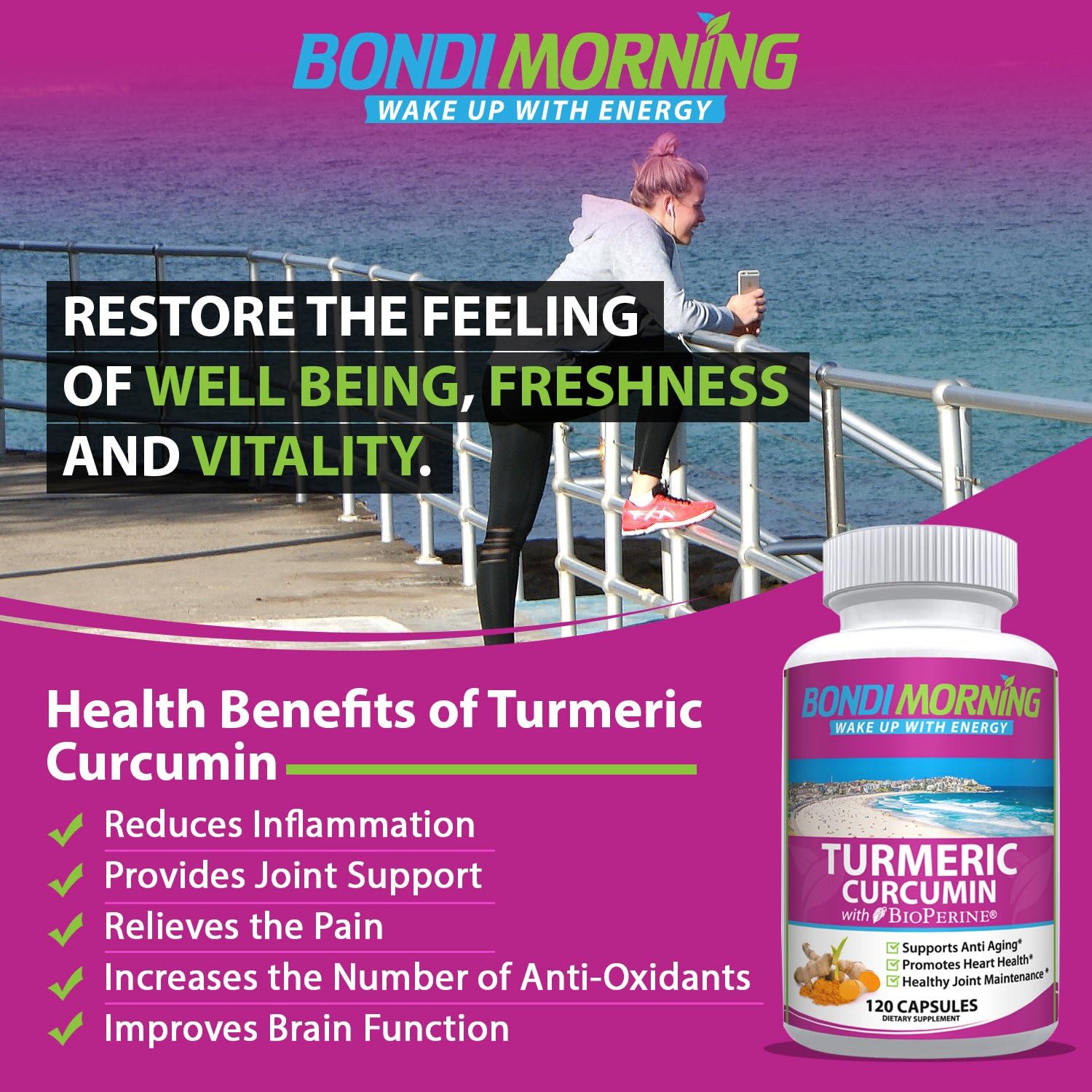 Turmeric Curcumin with Bioperine. High Potency Anti-Inflammatory for Maximum Pain Relief and Joint Support. Non-GMO Nutritional Supplement. 1200mg 95% Standardized Curcuminoid Formula. 60 Capsules