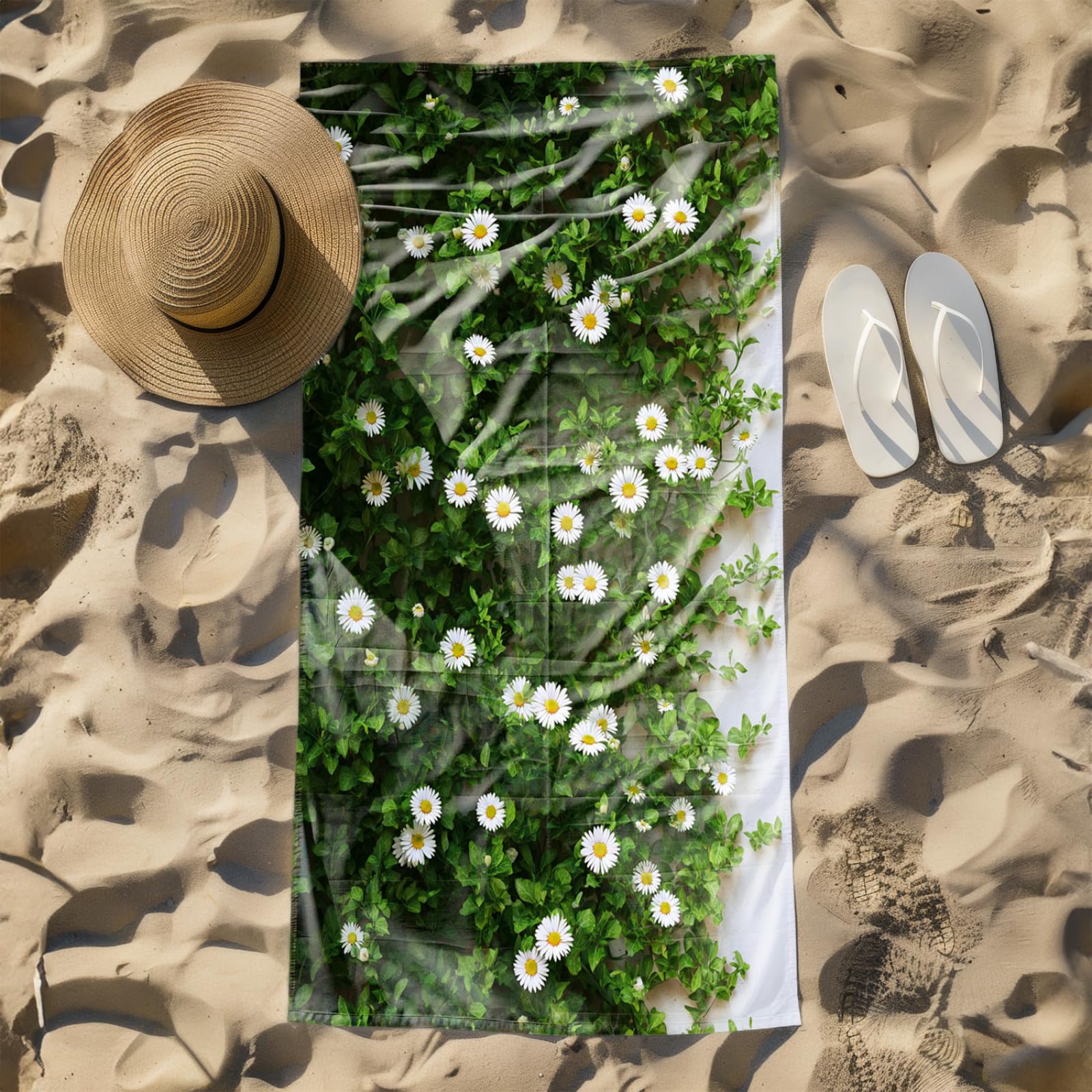 Générique Serviette Microfibre Plage Modèle Vert Blanc