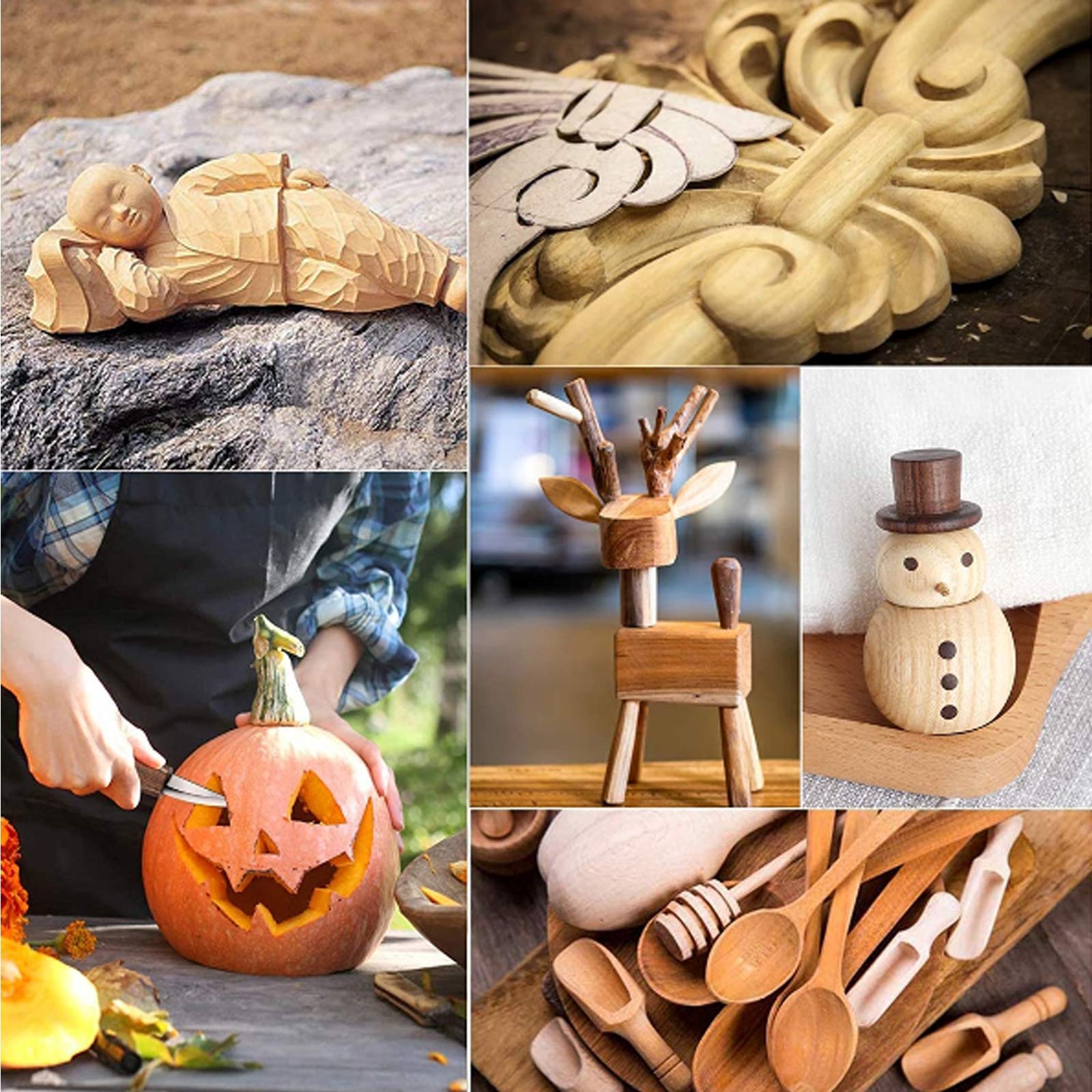 Ensemble d'outils de Sculpture sur Bois 7 en 1 pour débutants, Outil à Crochet, Outil à Bois, Outil à Grain, Outil Oblique, Outil de Coupe pour cuillère, Bol, Tasse et menuiserie générale