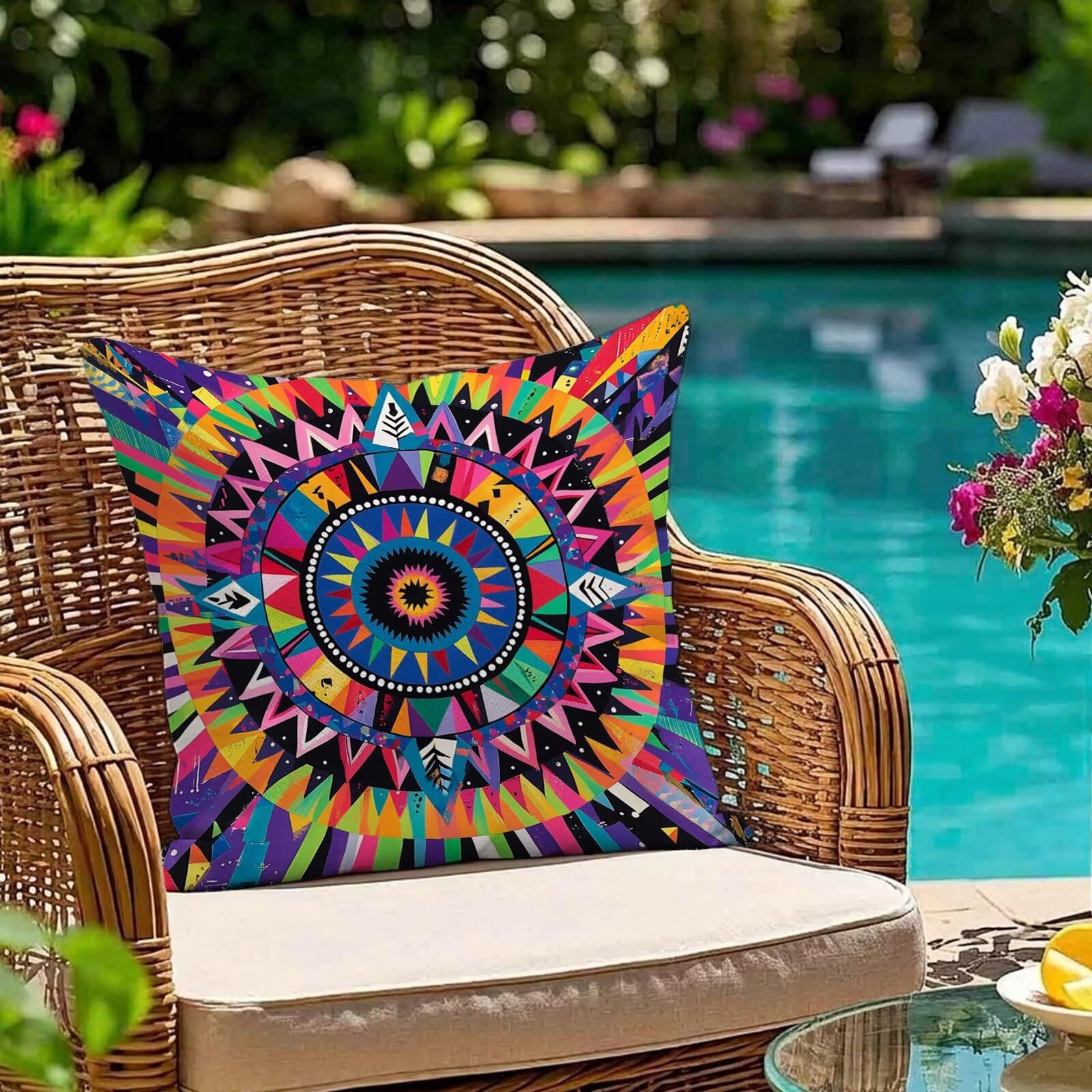 Housse de coussin 80x80 extérieur mandala aux finitions soignées