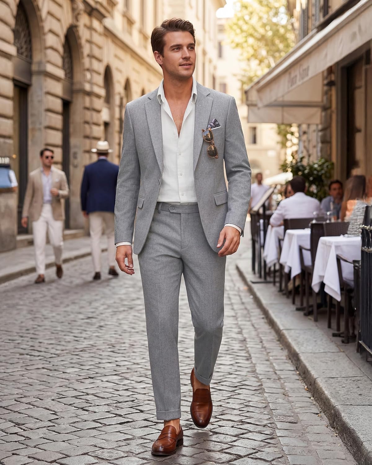 WULFUL Men's Slim Fit 2 Piece Suit, One Button Solid Blazer Business Party Jacket Vest Pants Set