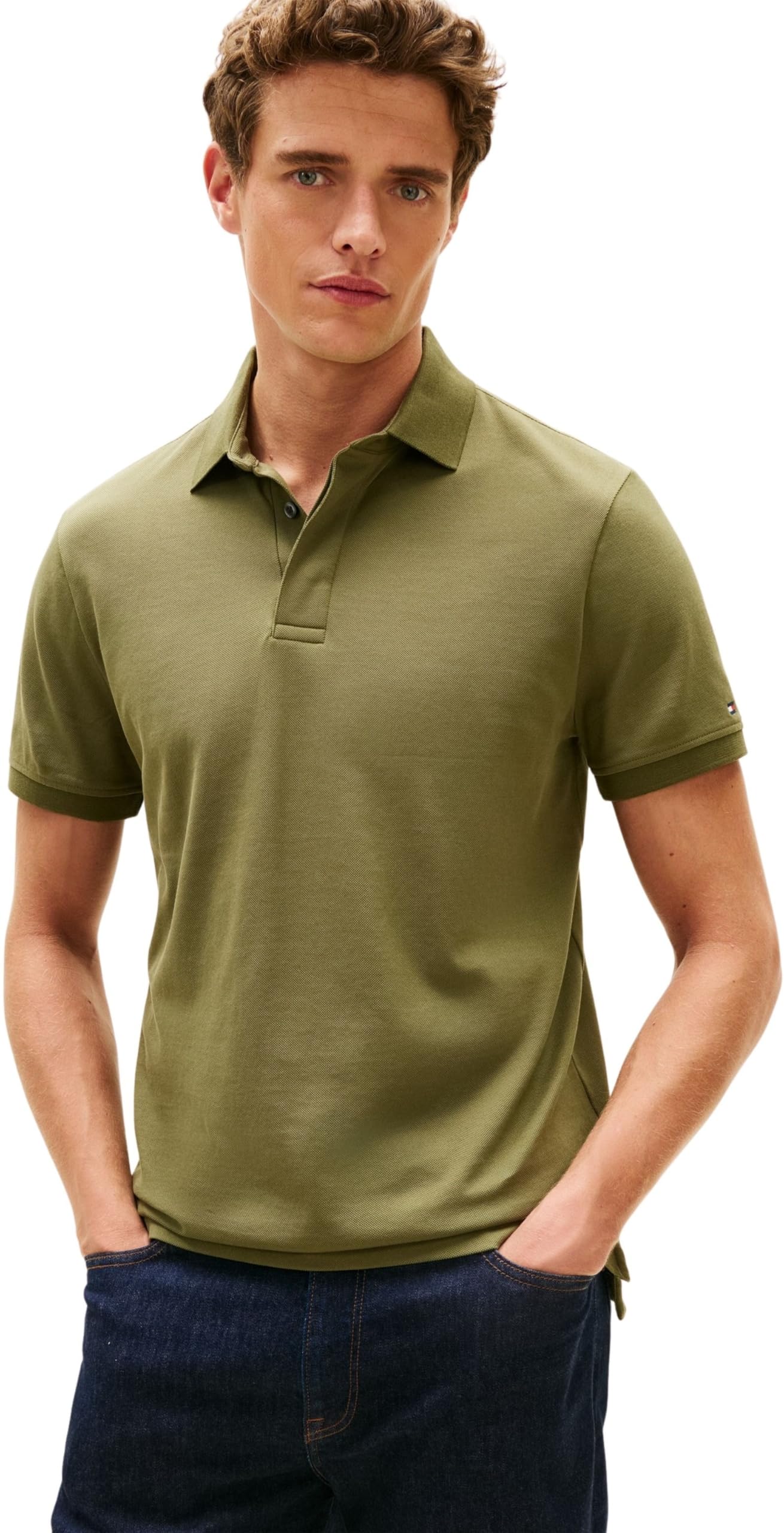 Tommy Hilfiger Herren Poloshirt Kurzarm Hidden Placket mit Knopfleiste, Grün (Dark Artichoke), XL