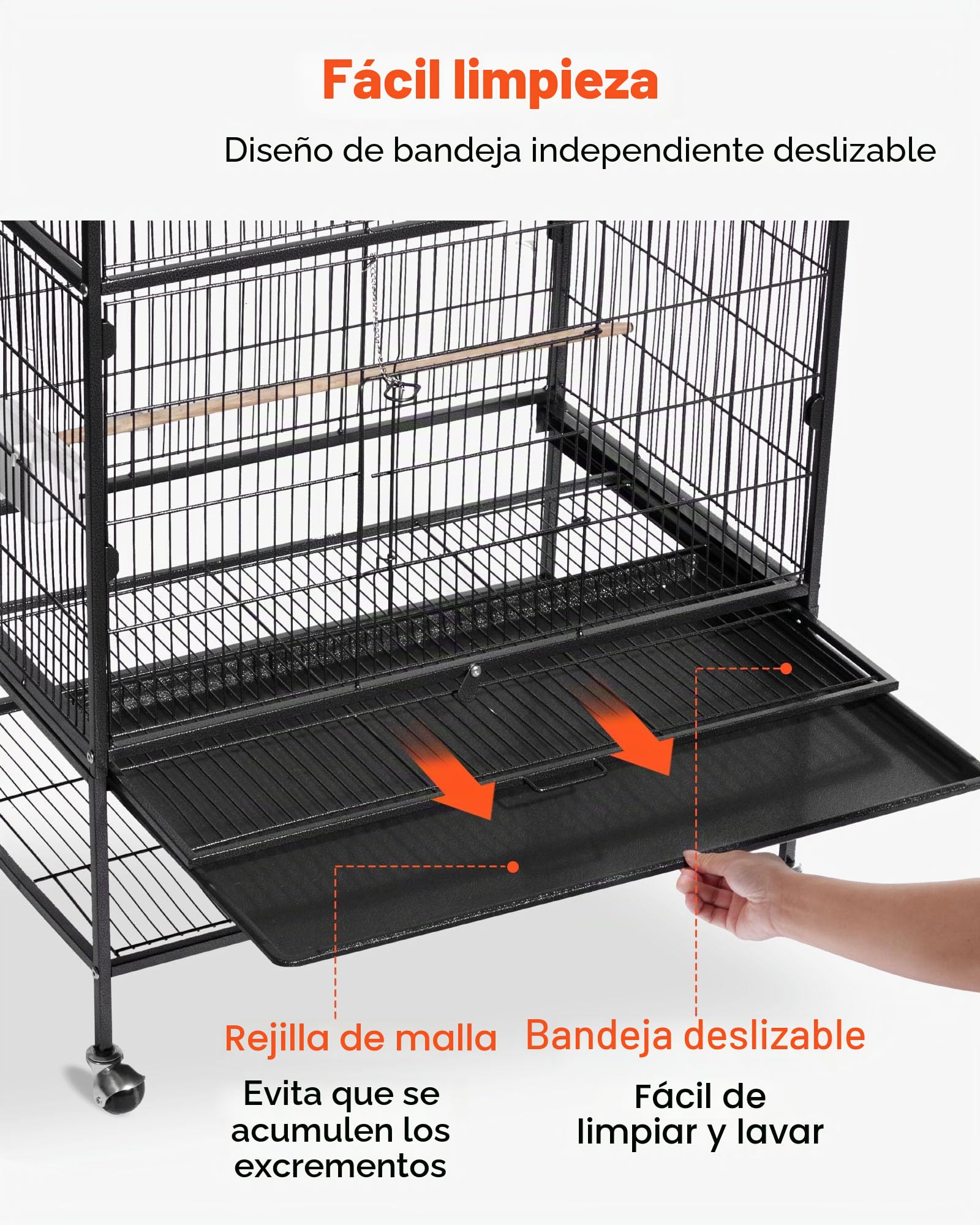 VEVOR Jaula para Pájaros, 930 x 580 x 1510 mm, Tapa Plana, Hierro Forjado, con Perchas, Bandeja Extraíble, Comederos de Plástico, para Herrerillo Común, Cacatúa NINFA, Canario, Loro Gris Africano