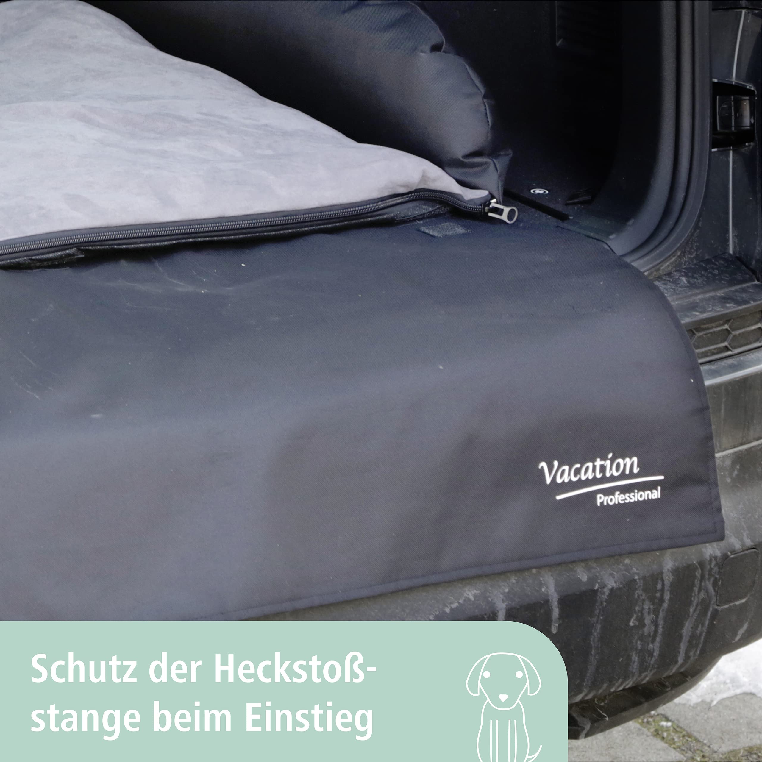 Kerbl Pet Hundebett / Hundekissen für Kofferraum, Gepolsterte Liegefläche waschbar, Schutz vor Schmutz & Kratzern, Mit Stoßstangenschutz, Schwarz/Grau, 80x60x15 cm