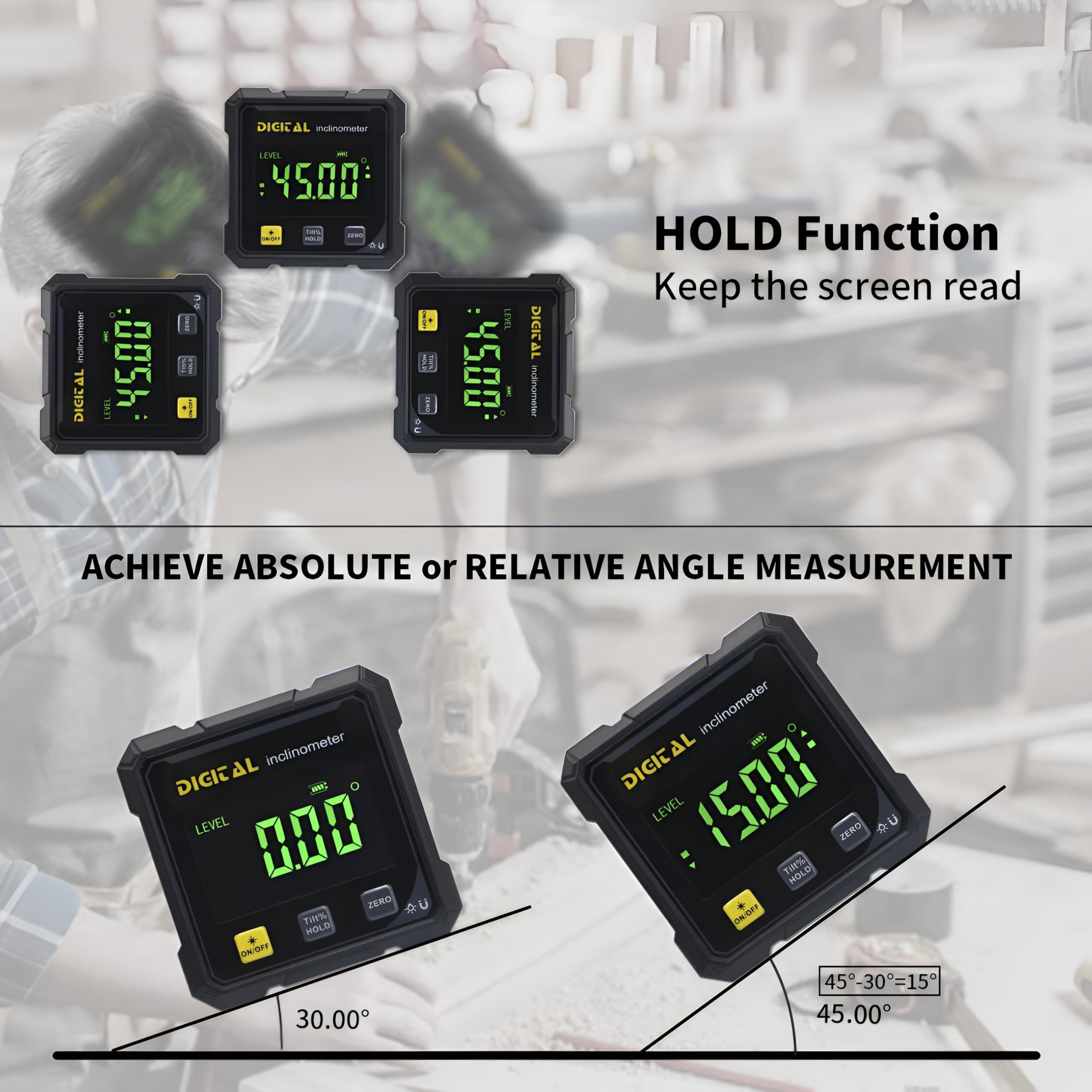 XPR3SS 400mAh Rechargeable Digital Inclinometer Angle Finder with Laser Level | All Side Magnetic Digital Angle Gauge | Rechargeable Electronic Protractor & Mini Level Tool With 4 Sides Magnet 4