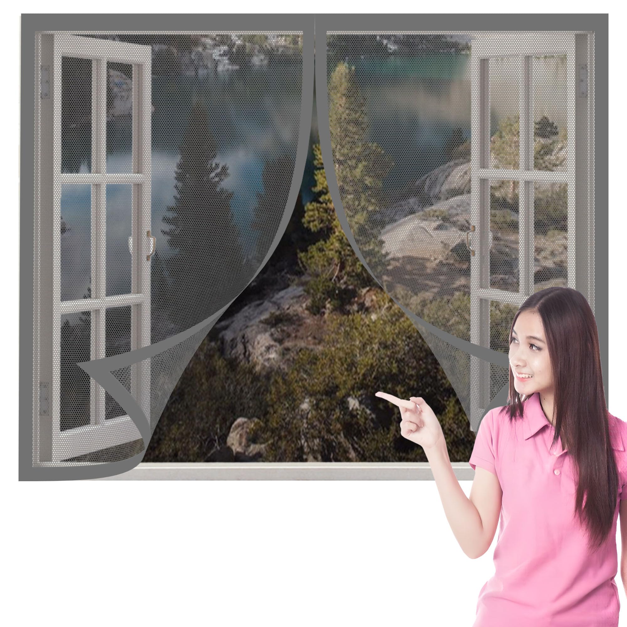 Moustiquaire fenêtre magnétique gris 175x150cm pour salon