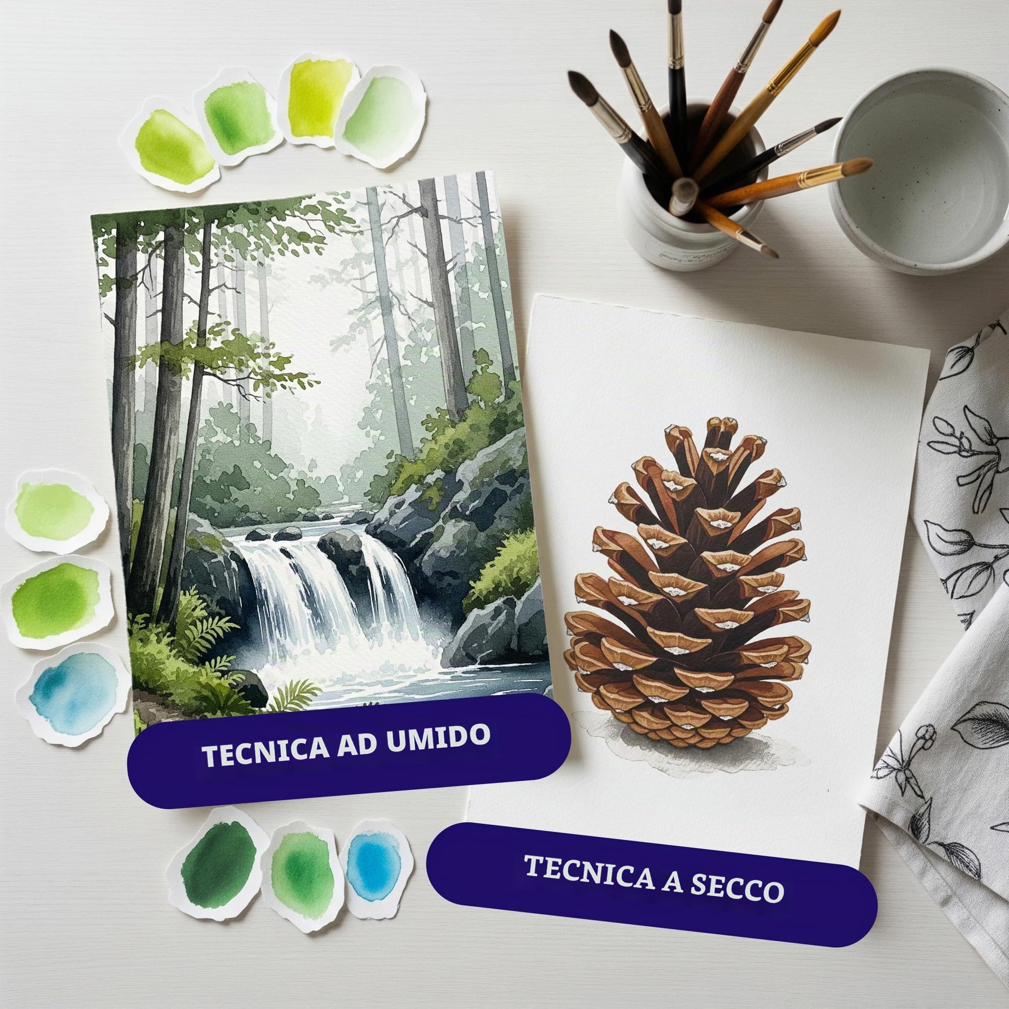 Set di colori ad acquerello, 120 colori in scatola con pennello e carta, set di pittura ad acquerello di alta qualità per artisti, confezione regalo con colori metallizzati e fluorescenti