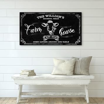Awesometik Custom Farmhouse Sign Rustic Wall Decor, Large Dining Room Art, Lakehouse Vintage Decor, Western Style Horizontal Wall Art, Ready to Hang Farmhouse Sign - Black Background