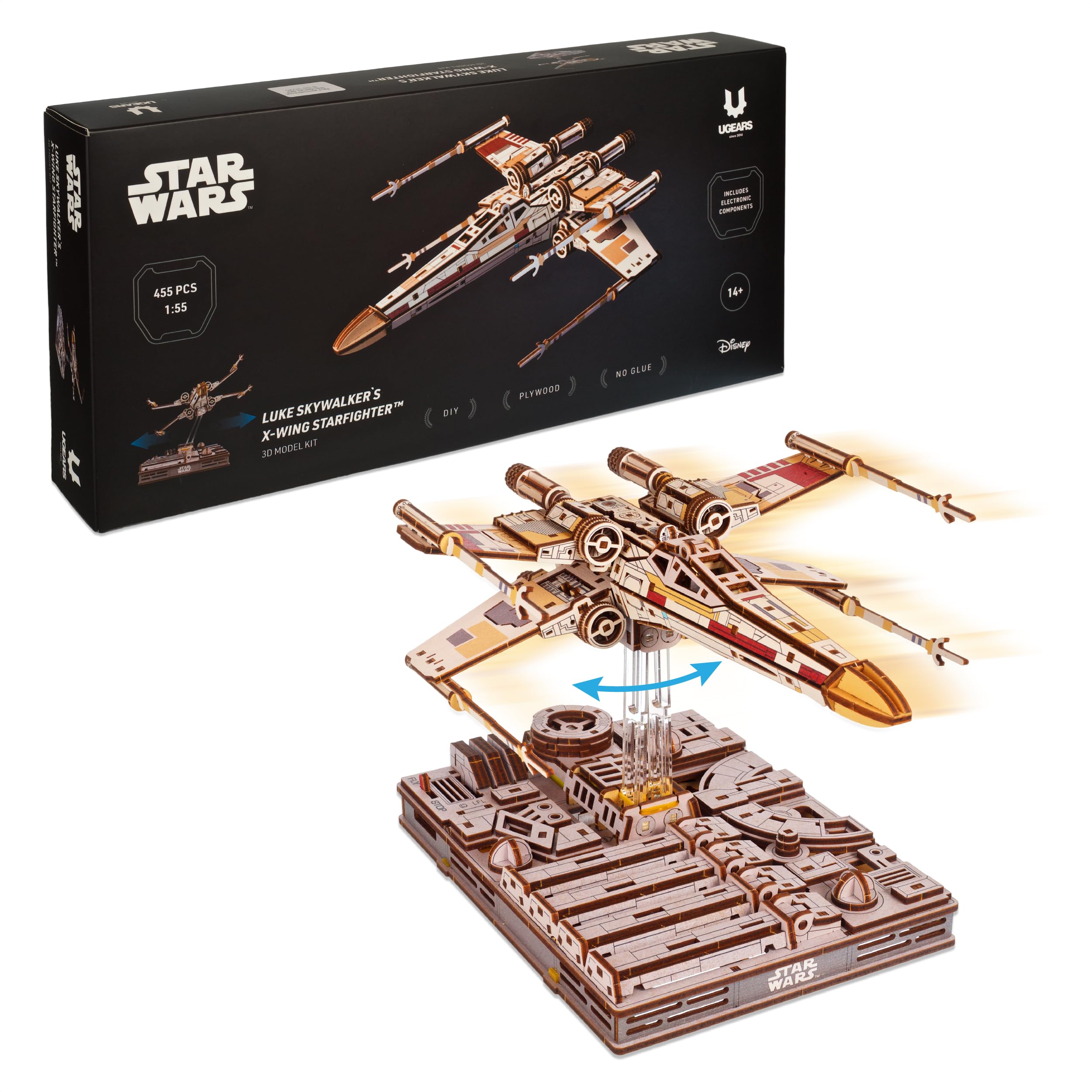 UGEARS Star Wars Luke Skywalker’s X-Wing Starfighter Puzzle 3D – Modellini Da Costruire Star Wars Puzzle 3D Legno – Modellismo Da Costruire Adulti Costruzioni Meccaniche – 455 Pezzi
