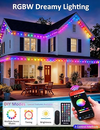 Miniatura 2 de Brightever Luces de Navidad inteligentes C9 para exteriores, 99 pies, 150 luces LED RGB de Navidad con control remoto y sincronización de música,