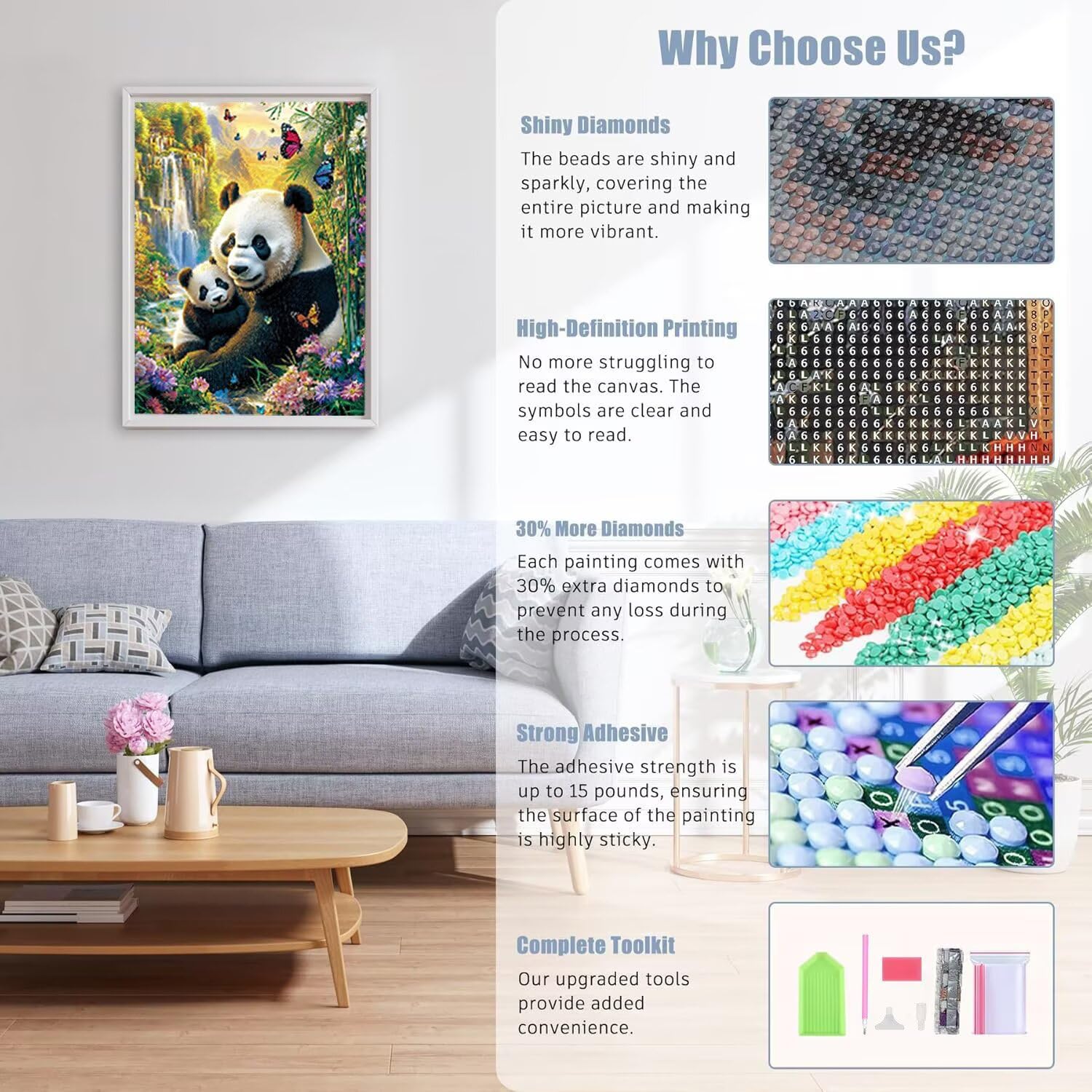 Hyupuanj Zestaw do malowania diamentami 5D DIY Scenic Panda, 91 x 122 cm h
