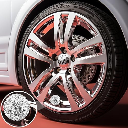 Miniatura 3 de 4 piezas de tapones de válvula de neumático con cristal brillante y diamante, tapones de rueda de coche con diamantes de imitación brillantes para