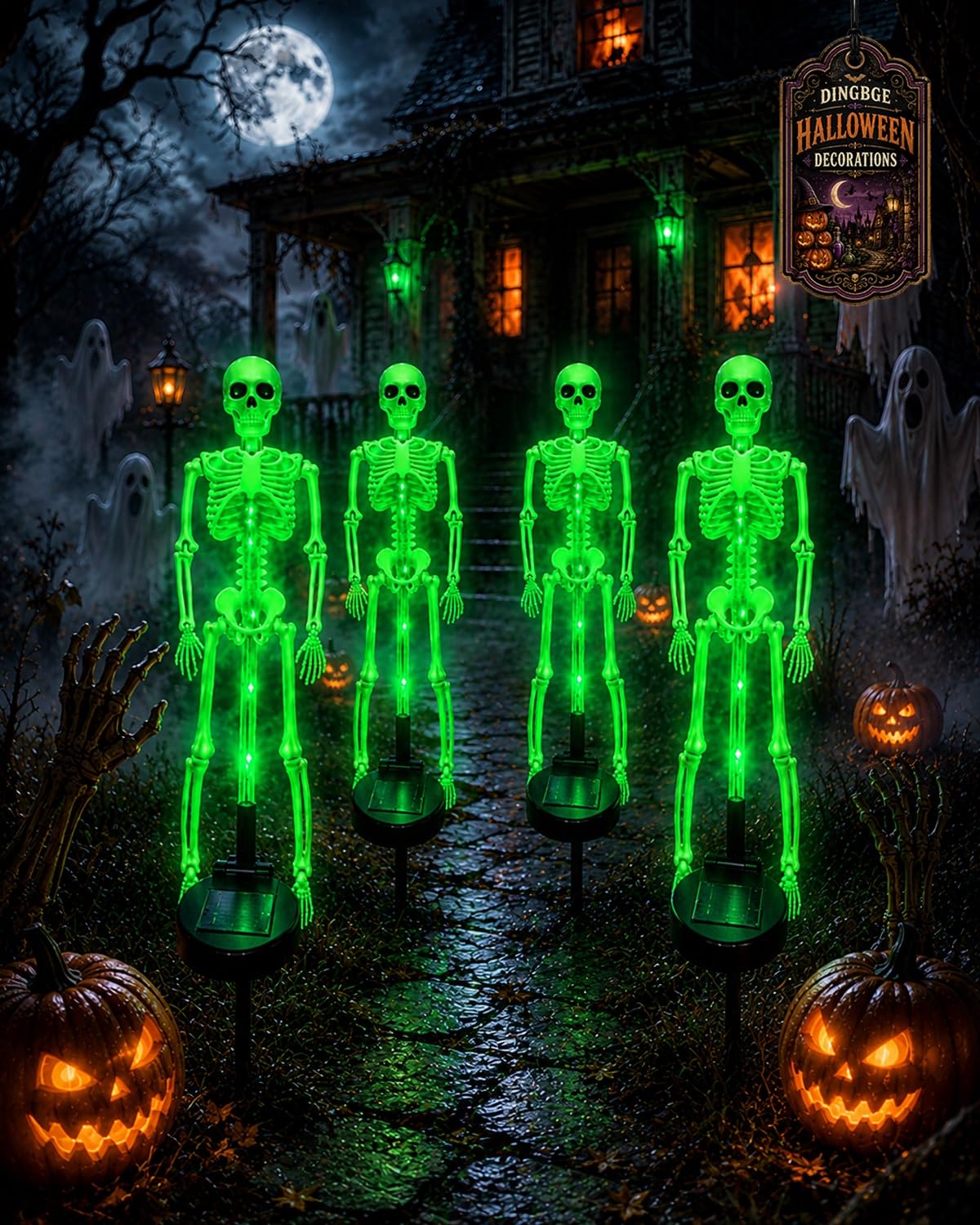 Solar Skeleton Yard Stake Halloween Decorations Waterproof Garden Light