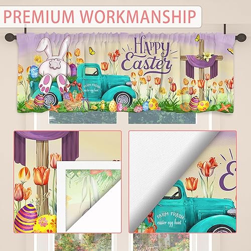 Miniatura 5 de Cortina de cenefas de Pascua para cocina, cortina de cenefa de camión de conejo de Pascua para cocina, decoración de cocina de Pascua, cortinas