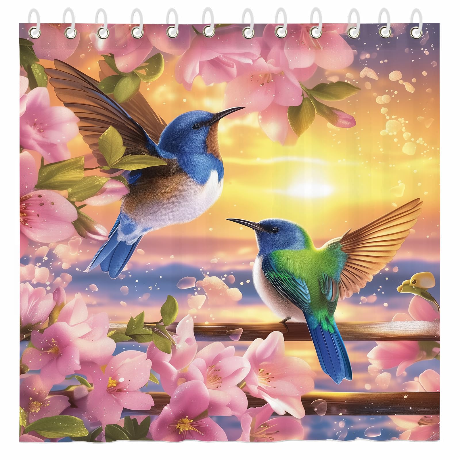 Pair Birds Shower Curtain for Bathroom Floral Farmhouse Botanical Leaf Lush Printed waterproof fabric shower curtain for bathroom home decoration Shower Curtain Set for Bathroom 70 x 70 Inch