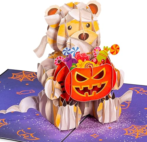 Paper Love Tarjeta desplegable de Halloween de oso 3D, tarjetas de felicitación emergentes hechas a mano para celebraciones espeluznantes, truco o