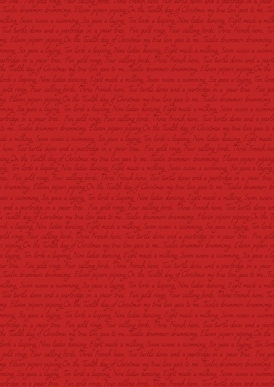 Lewis & Irene 12 Days of Christmas Fabric Collection Christmas Script on Red C78.3 Premium 100% Cotton Quilt Shop Quality Fabric by The Yard