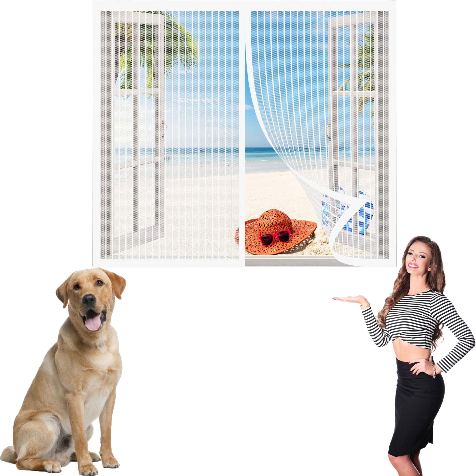 Gousails White Magnetic Window Fly Screen 130 X 130 Cm(51 X 51Inch) Washable Fly Screen Window Anti Mosquito Mesh Fly Curtain Insect Protection Door No Gap For All Kinds Of Window,