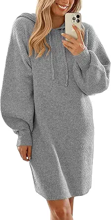 PRETTYGARDEN Womens Fall Sweater Dress Casual Long Sleeve Chunky Knit Pullover Oversized Hoodie Tunic Sweaters Winter Clothes