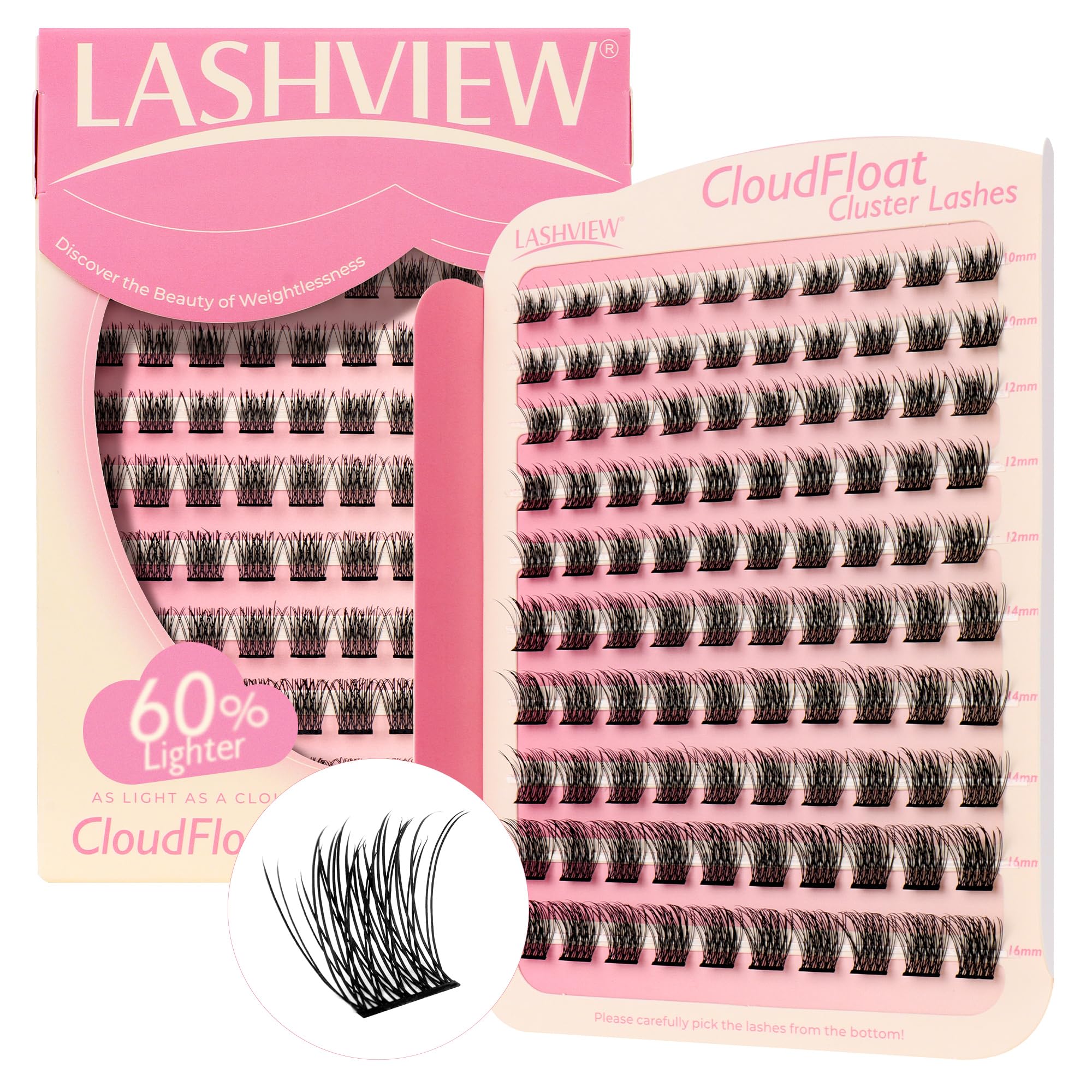 LASHVIEW CloudFloat Cluster Lashes, Natürliche Cluster Wimpernverlängerungen, Super Dünnes Band & Weiche Wimpern, Reusable 10-16mm MIX (03)