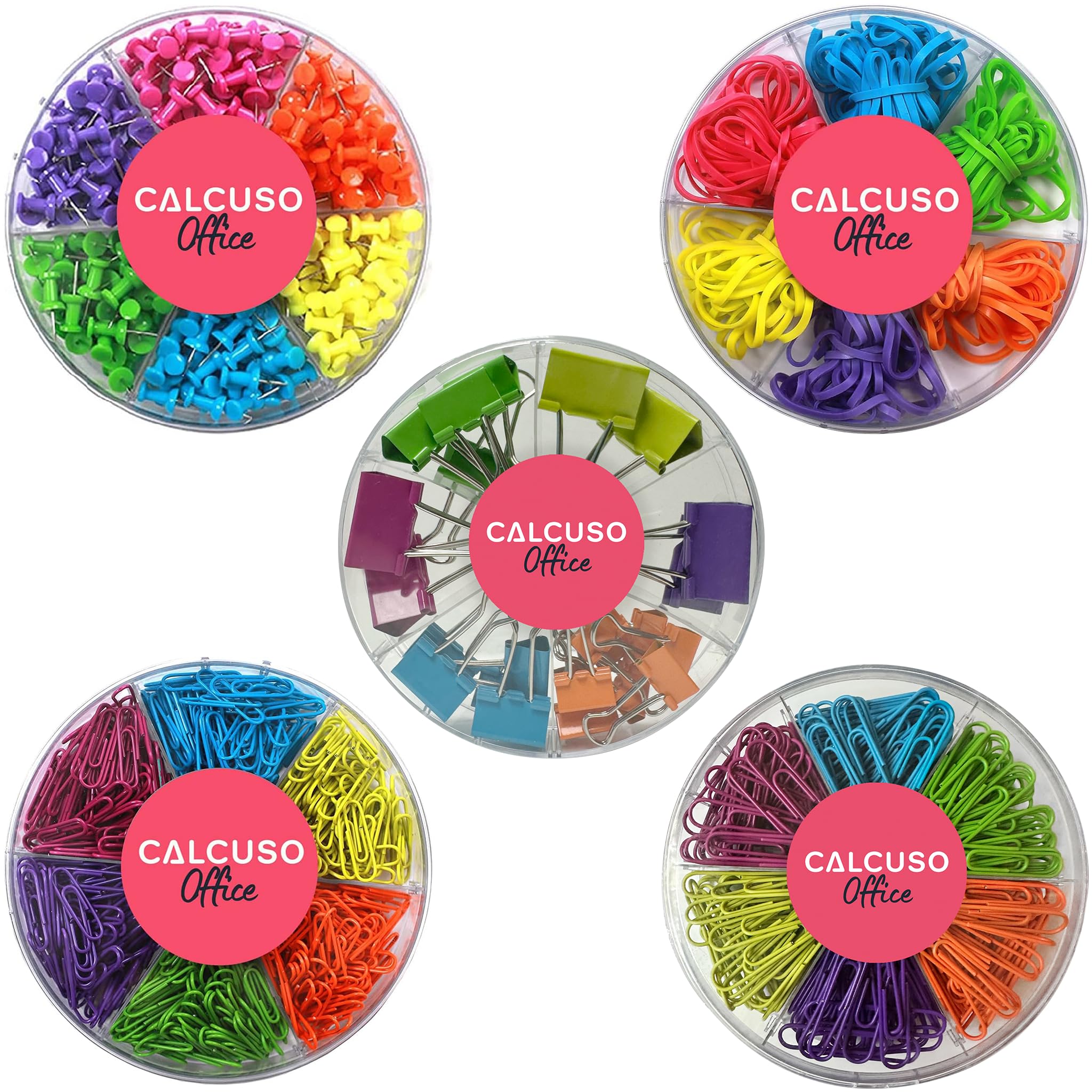 CALCUSO Fournitures de bureau Paquet complet: trombones assortis, gros trombones, boules en caoutchouc, bandes élastiques, punaises,pinces polyvalentes
