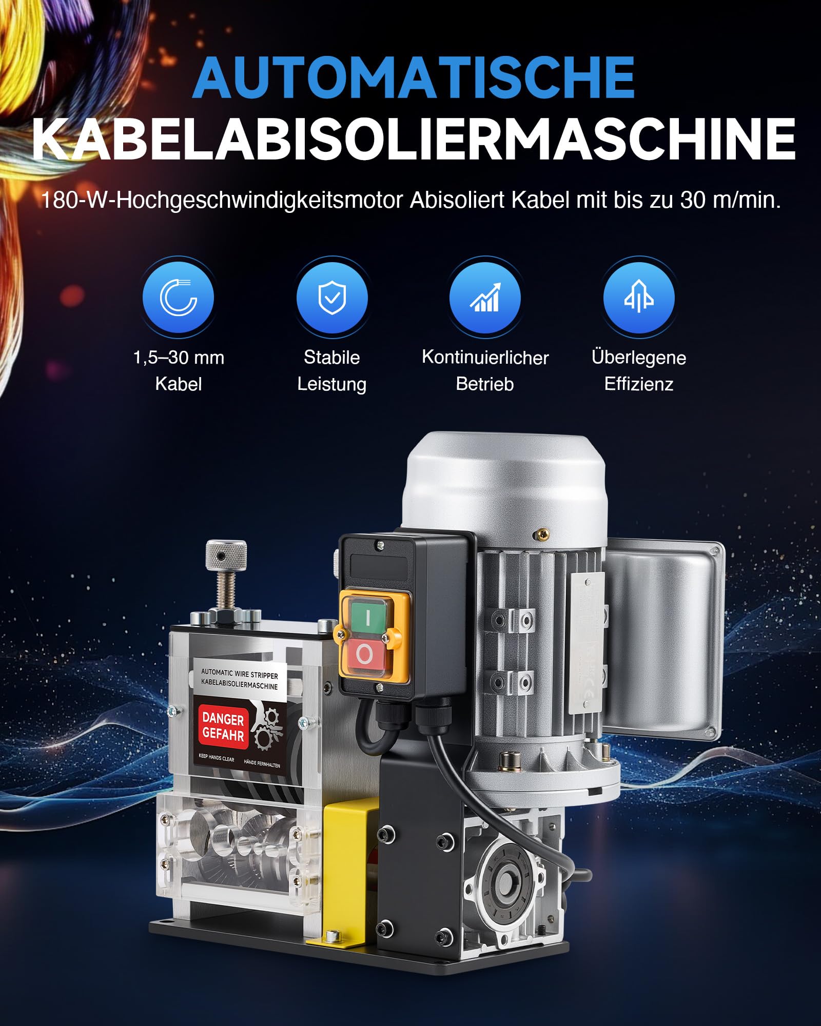CREWORKS Elektrische Kabelabisoliermaschine 180W für 1,5-30 mm Kupferdrähte, Automatische Kabel Abisoliermaschine Abisolierzange für 0,06-1,2 Zoll Kupferdraht-Recycling, 5-Kanal-Kabelschälmaschine