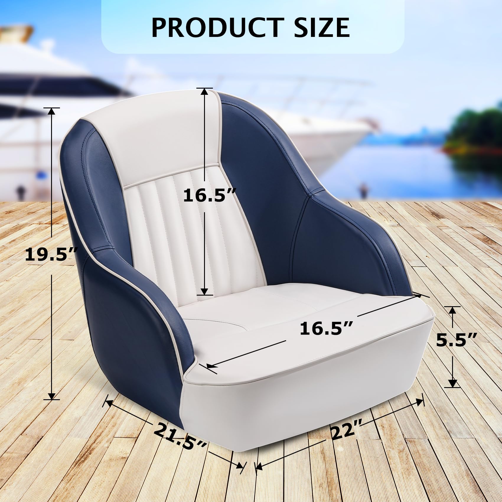 Garvee Siège capitaine ergonomique pour bateau ponton – Dossier haut, rembourrage mousse épaisse, accoudoirs incurvés, structure plastique injecté – Idéal pêche, plaisance, speedboat – Montage