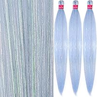 Vista 53 de Extensiones de cabello para trenzar preestiradas rosa con oropel de 26 pulgadas - 3 paquetes de trenzas sintéticas profesionales de ganchillo