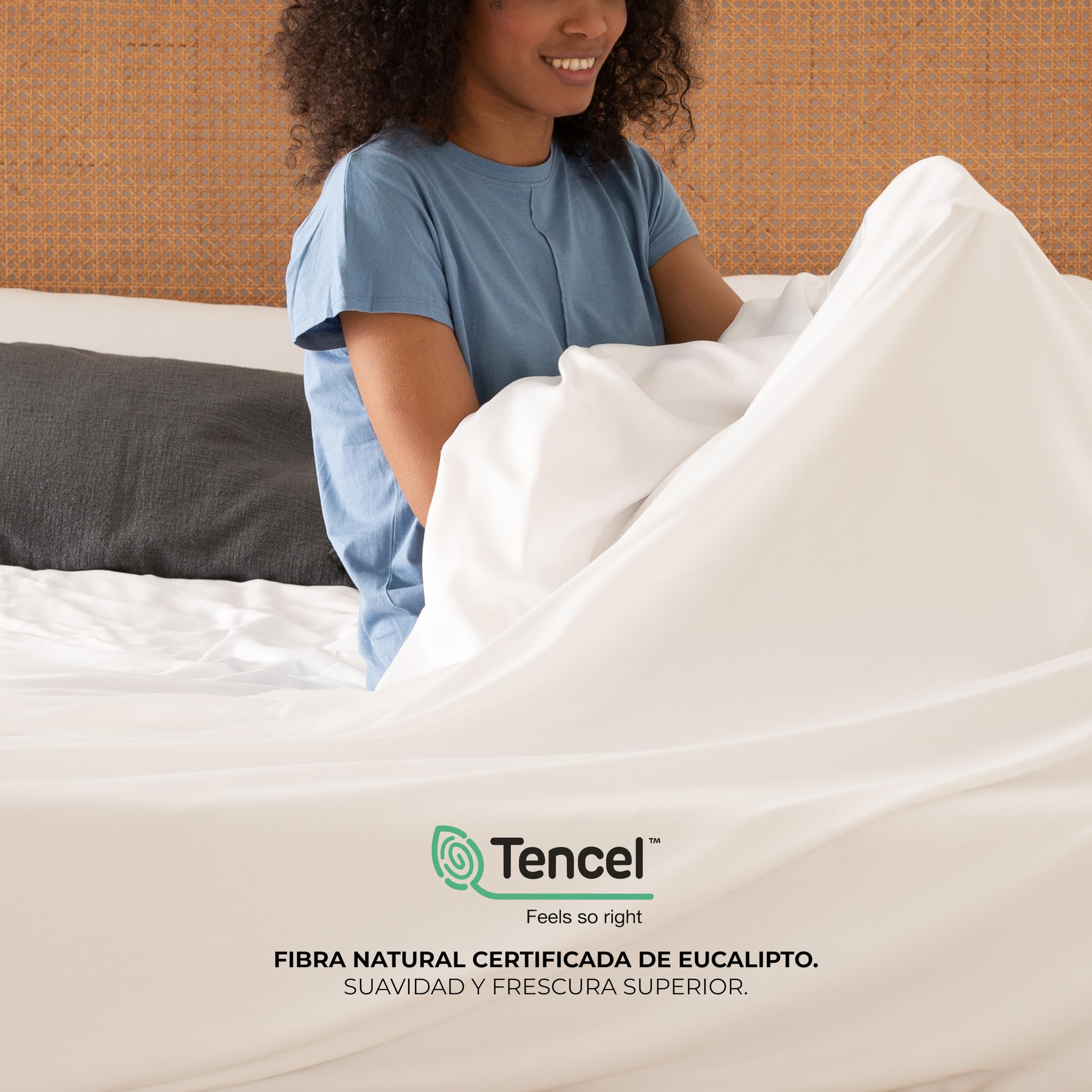 Hönia Juego Sábanas 150x190/200 cm, TENCEL™ Lyocell Sateen 300TC, Blanco | Frescura y Suavidad Natural | Fibra de Eucalipto | 4 Piezas: Bajera Ajustable y 2 Fundas de Almohada