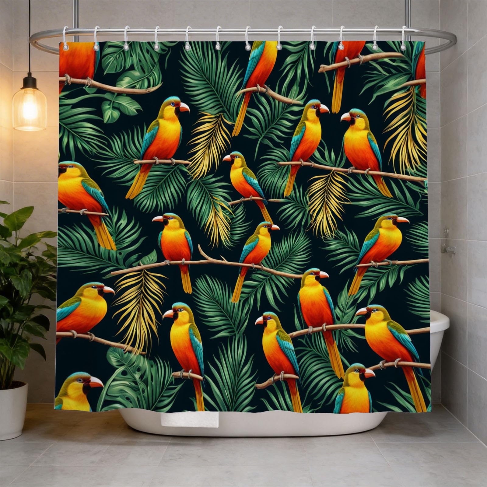 Hongduo 3D Parrots Shower Curtain for Stalls Bathtubs Branch Bathroom Decor Shower Curtain Set Polyester Fabric Waterproof 200x200cm/79X79 Inch with Hooks
