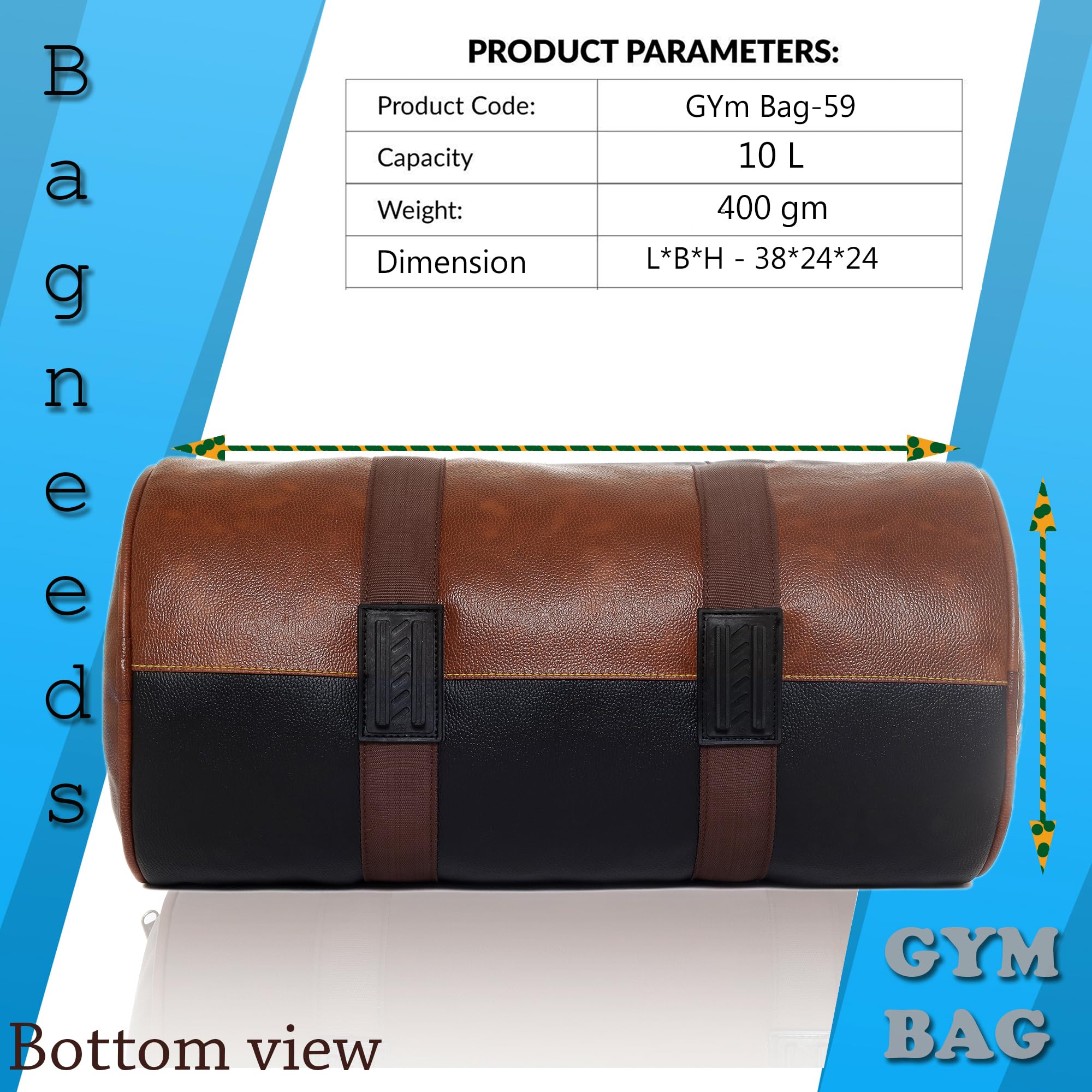 Bagneeds® Stylish Faux Leather Gym Bag for Men & Women, Multipurpose Travel Duffle with Strong Zippers and Dual Carry Handles 2