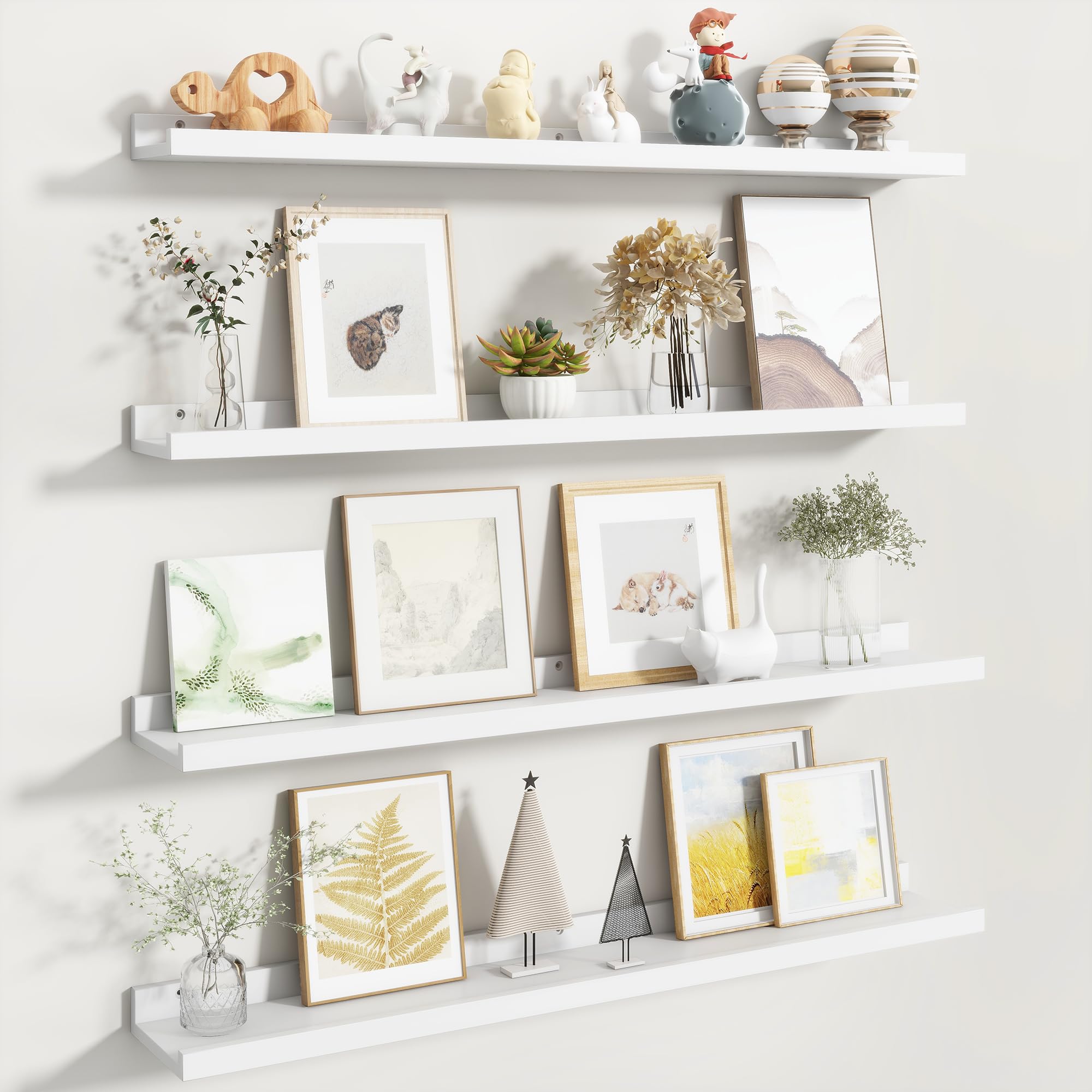 Fun Memories Picture Ledge Shelf, White Floating Shelves Set of 4, 36 Inch Picture Shelves for Wall with Ledge, Large Nursery Book Shelf for Toys Storage, Living Room, Bedroom Decor Frames — image 1