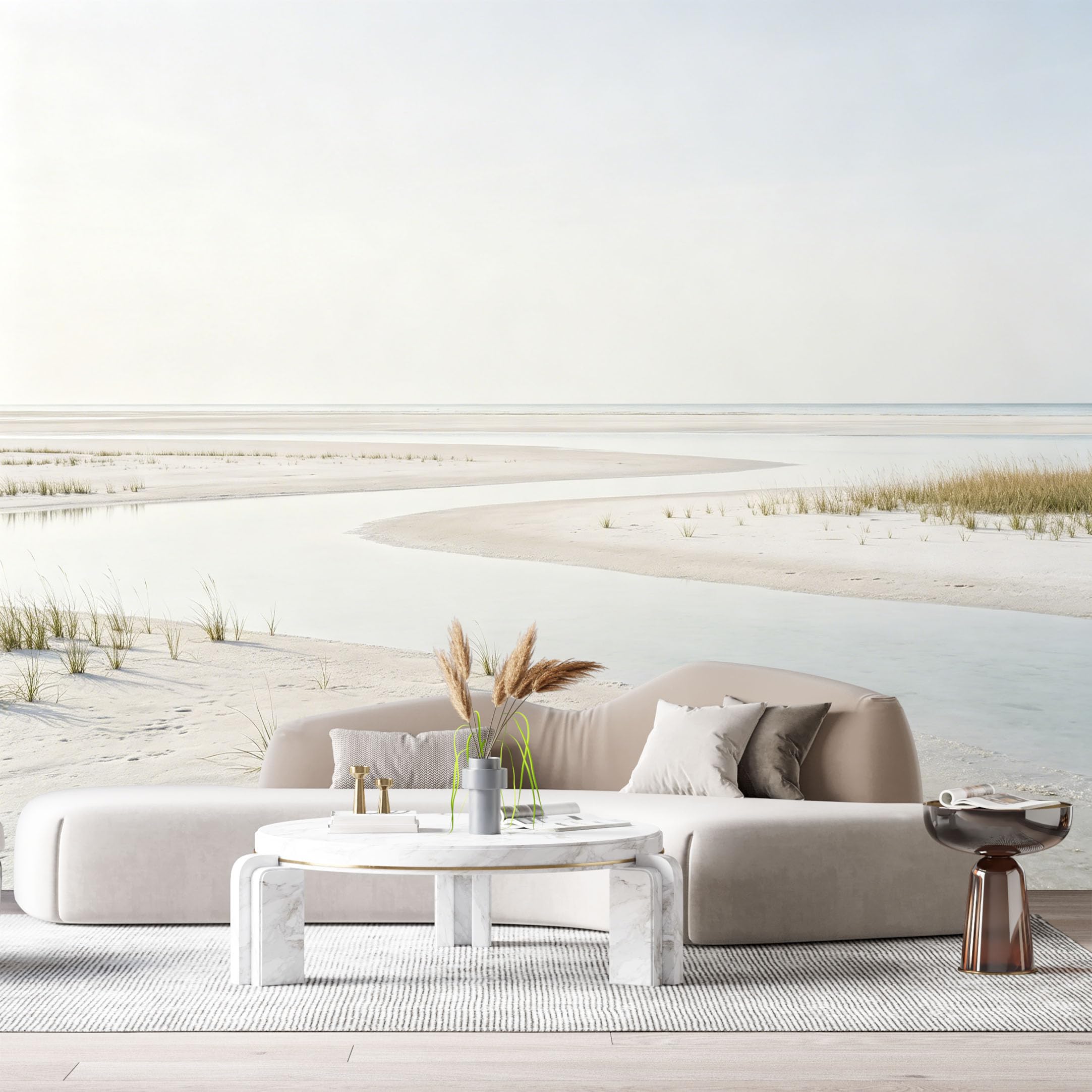Custom Size Wall Murals Coastal Beach Landscape Minimalist Ocean Shore Sand Dunes Calm Sea Horizon SelfAdhesive Wall Fabric Removable Large Wallpaper for Photo Living Room