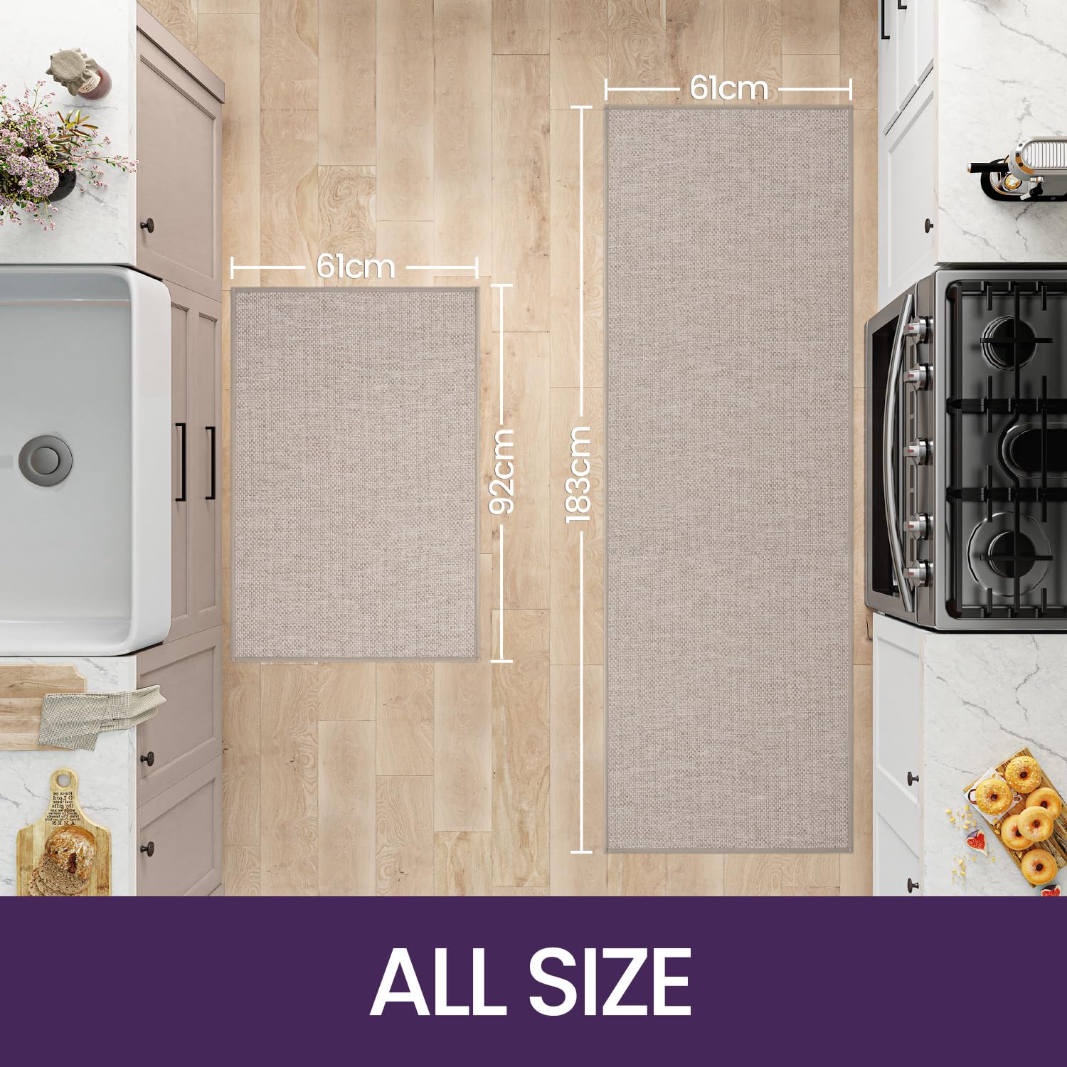 DEXI Kitchen Rug Mat Sets, Rubber Backed Long Floor Mats Non Slip Washable - Image 2