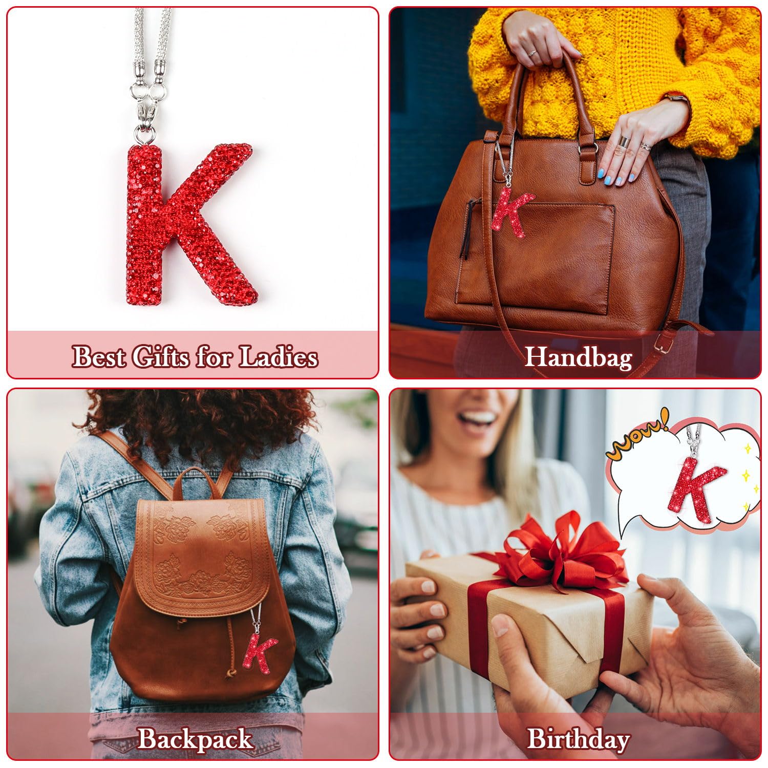 Red Rear View Mirror Hanging Accessories Crystal Diamond Rhinestone Car Ornament Letter K Cute Lucky Rhinestone Car Accessories — view 6