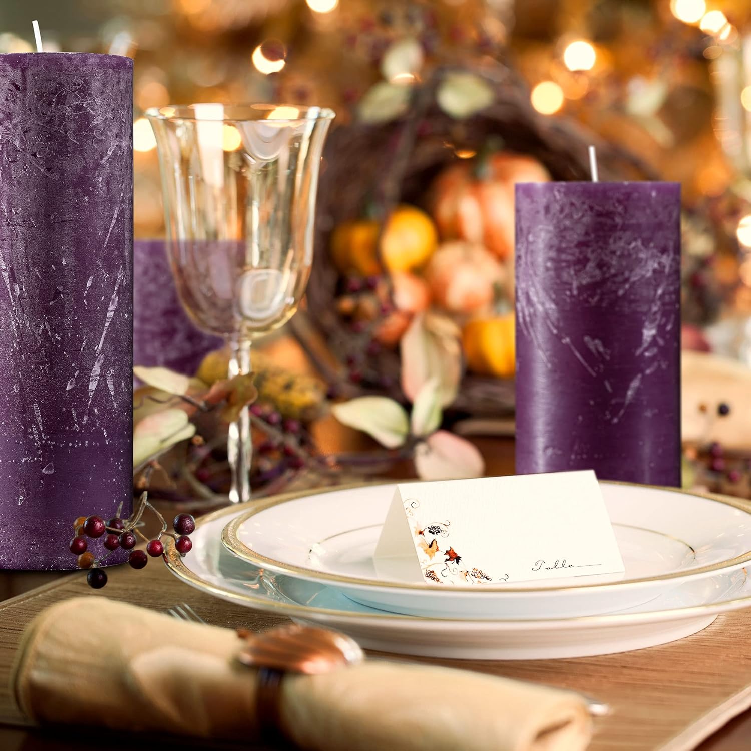 SPAAS Rustic Purple Pillar Candles - 2.7" X 3" Decorative Candles Set of 4 - Clean Burning and Dripless Unscented Rustic Pillar Candles for Home Decorations, Wedding Decor, Party, Spa Restaurant : Home & Kitchen