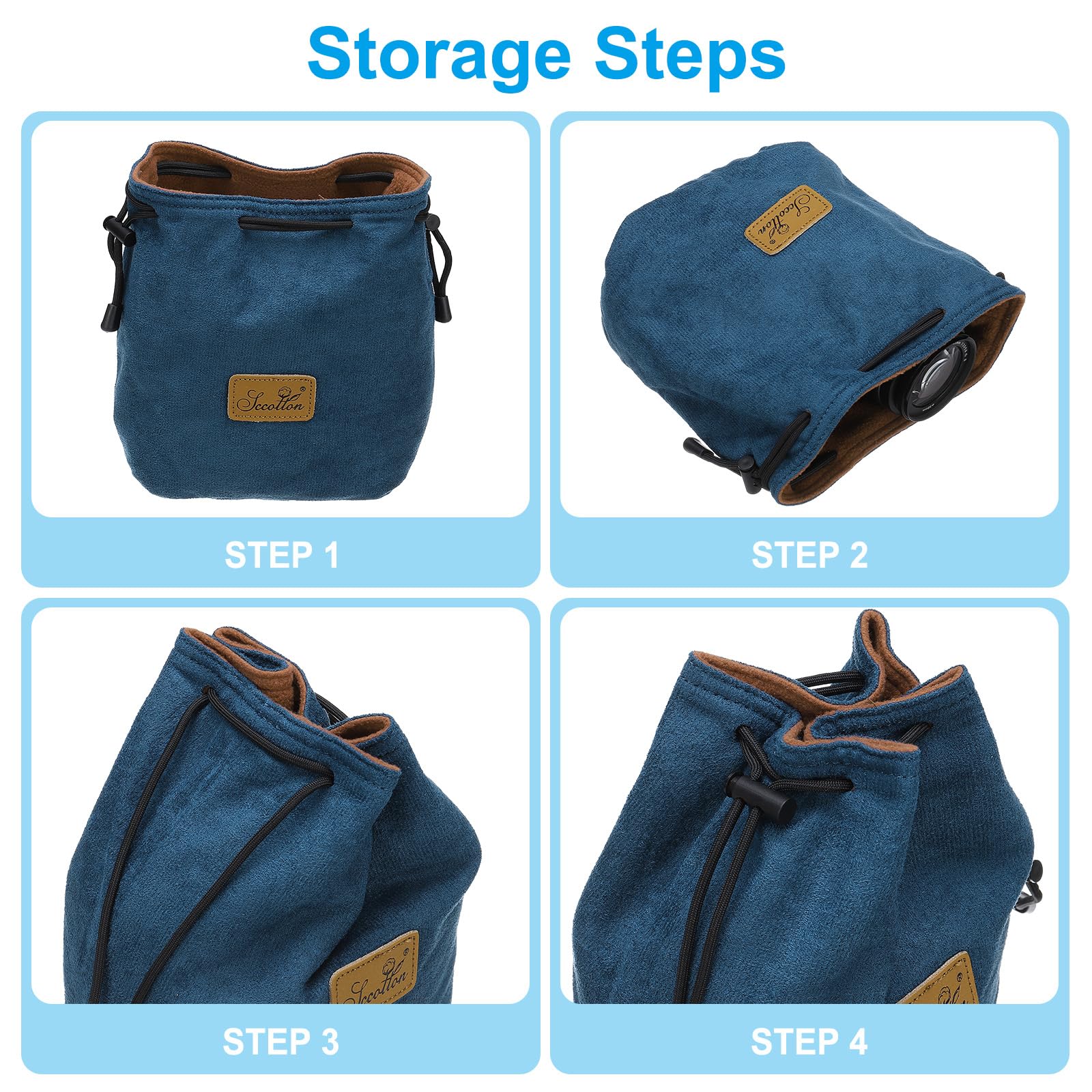 PATIKIL Pochette Souple pour Appareil Photo, Taille L, Étui de Protection Antichoc avec Cordon de Serrage en Flanelle Compatible avec Les Objectifs d'Appareil Photo Nikon, Bleu