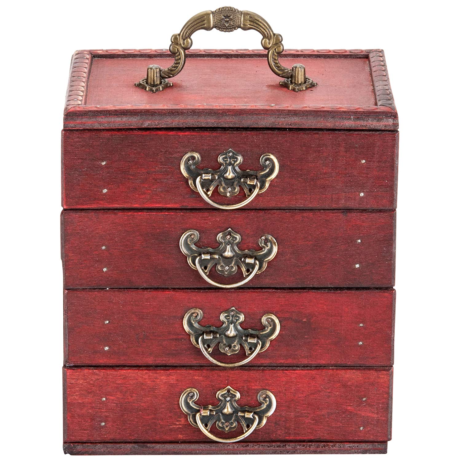 Primo SupplyAntique Wooden Box Organizer - 4-Drawer Traditional Decor Wood Box - Makeup, Accessories & Skin Care Stash Box - Victoria Style Rustic Home Decor Vintage Deck Storage Box - Wooden Decor