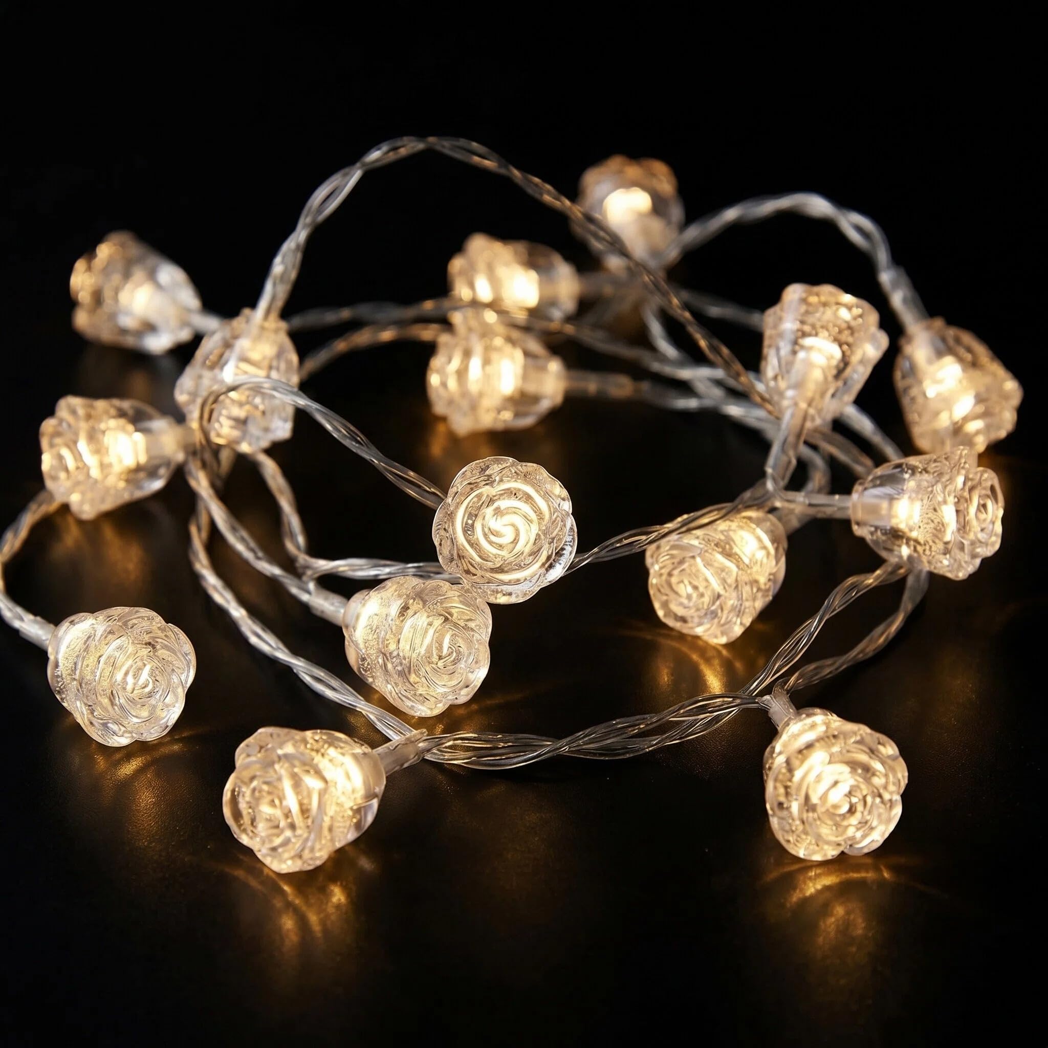 Satiskid Crystal Rose Fairy Lights, 3m 20 LEDs Battery Powered Waterproof String Lights, Warm White Decorative Lighting for Home, Bedroom, Patio & Camping, Indoor Decorative String Light
