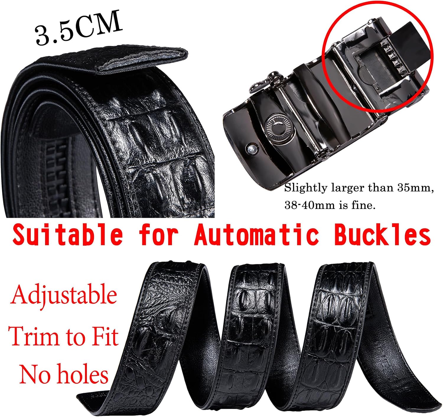 Barry.Wang Gift Ratchet Belt 3 Buckles Full Grain Leather 1 3/8" Adjustable image 3