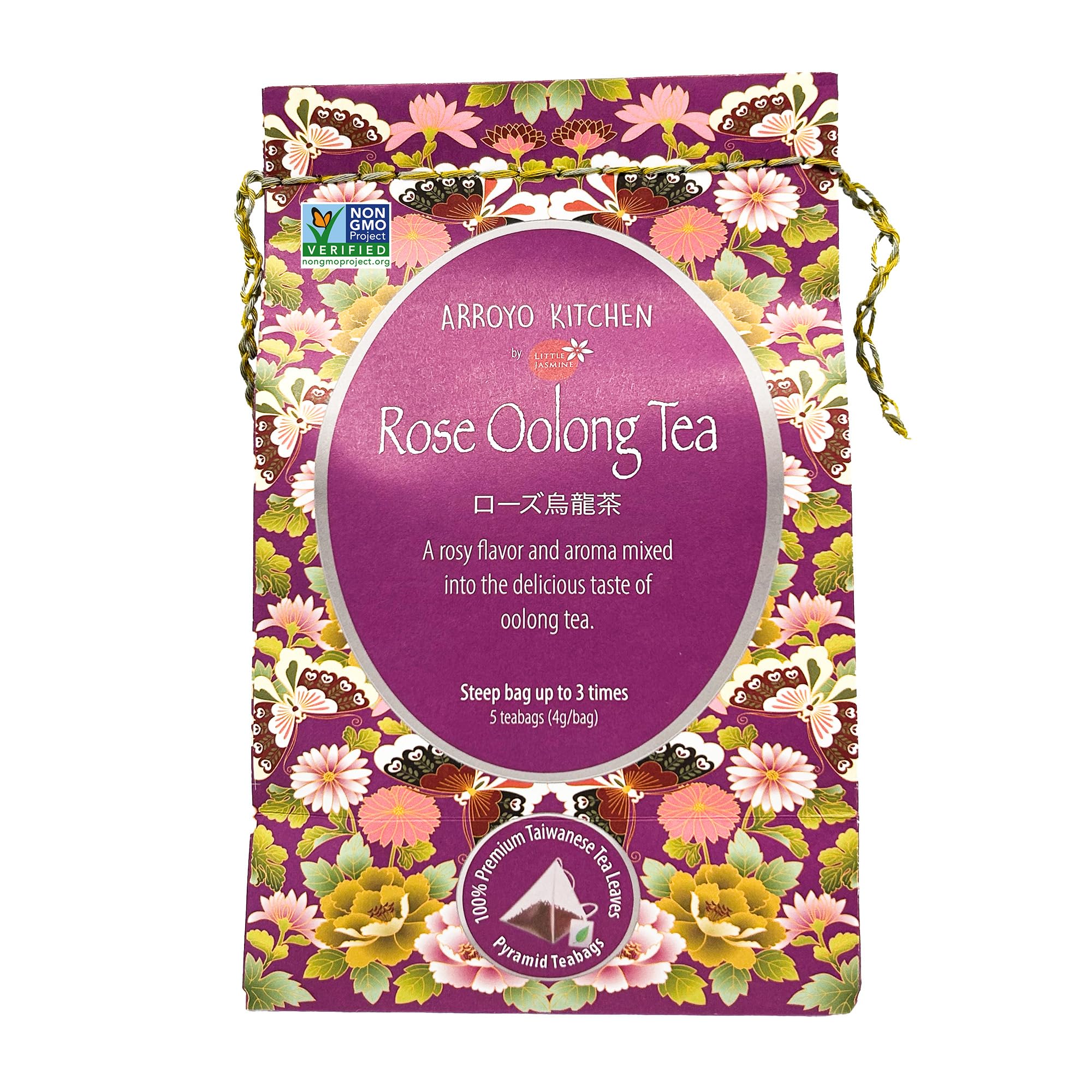 by Little Jasmine, Non-GMO Rose Oolong Tea Bag, 4 Gr of Premium Taiwanese Whole Tea Leaves and Flowers per Bag, PLA Tea Bag, Brew Hot or Cold