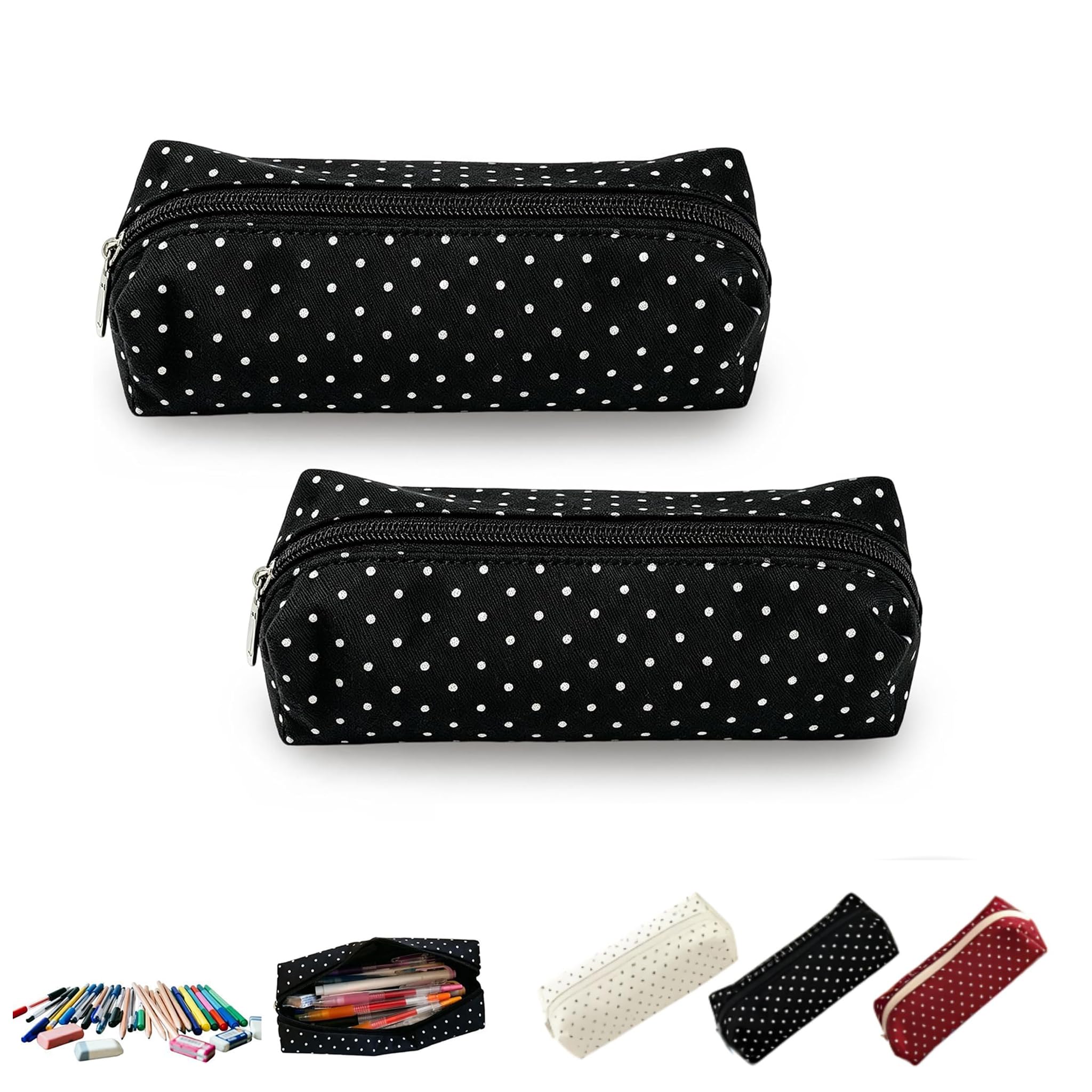 Polka Dot Pencil Case Large Capacity Vintage Aesthetic Pen Pouch (B/2PCS)