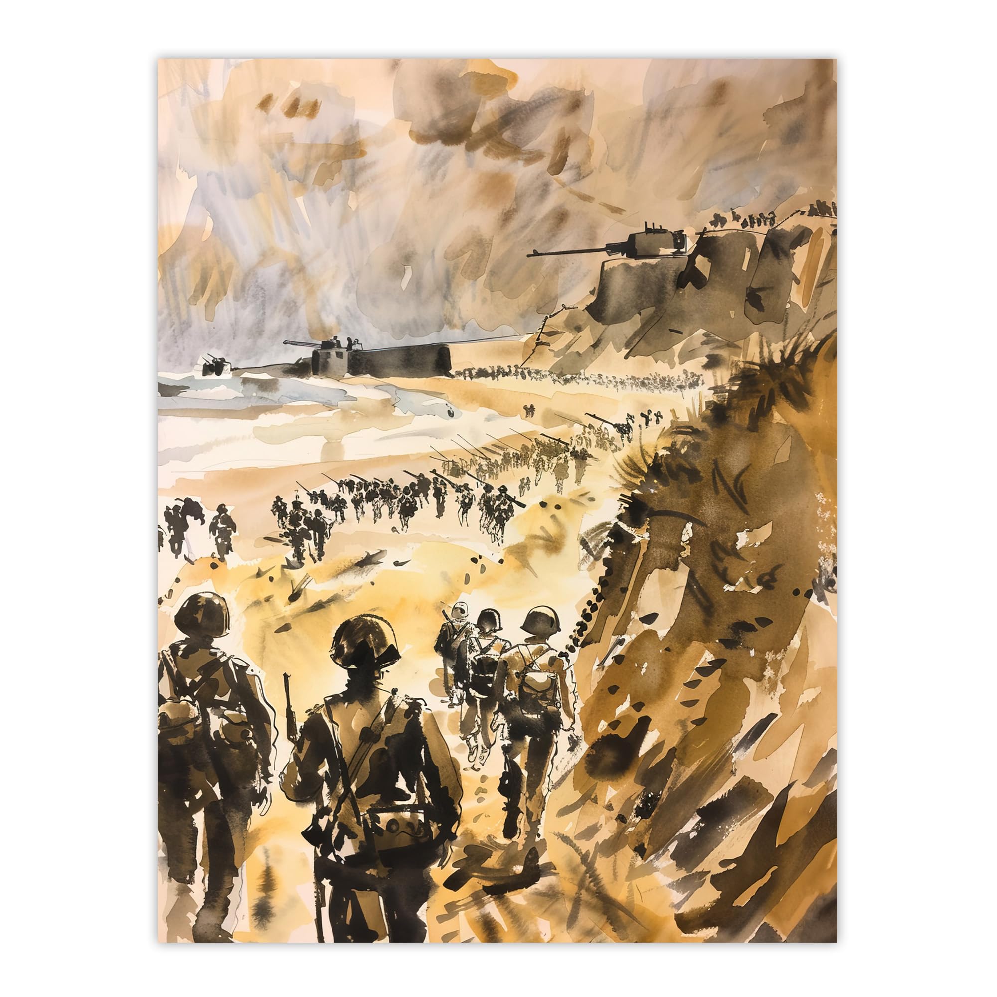 Artery8 WWII D Day Landing Normandy War Tanks Soldiers Man Cave Large Wall Art Poster Print Thick Paper 18X24 Inch