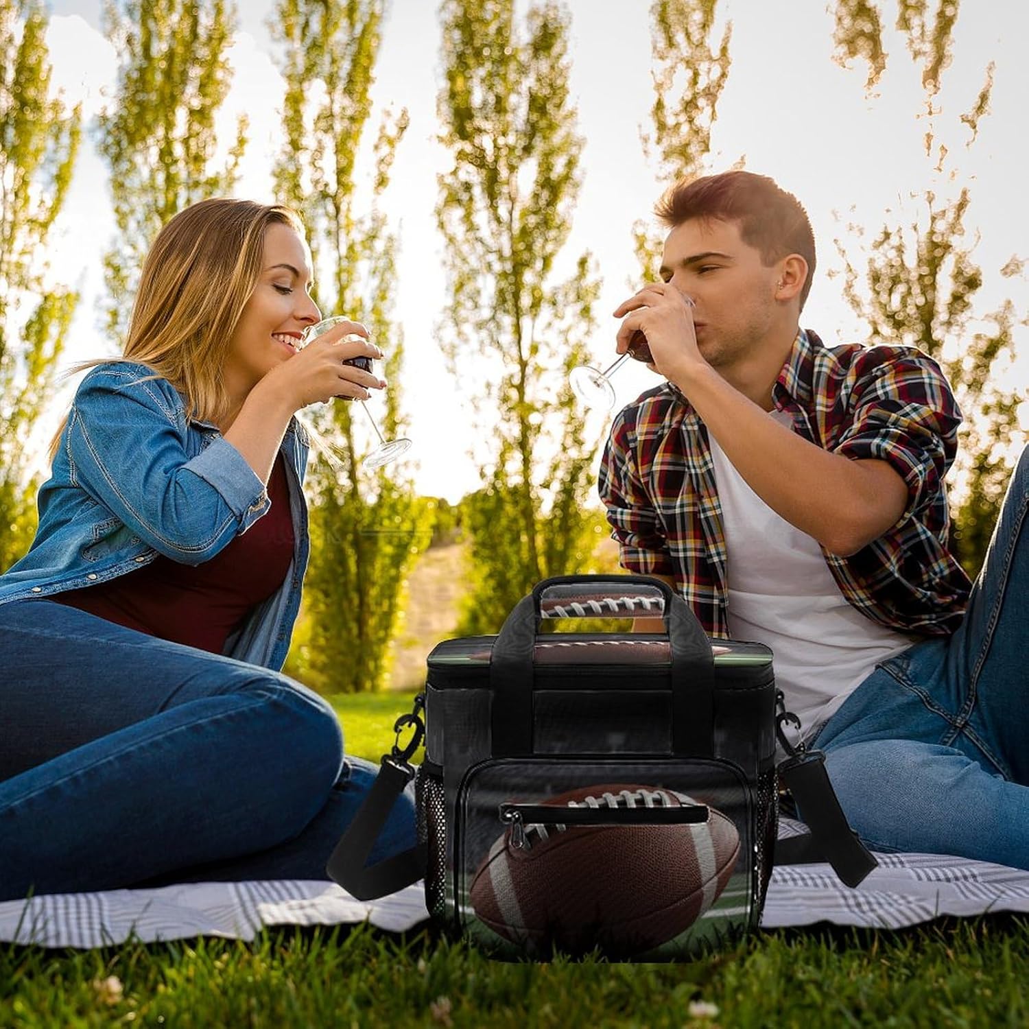 Camping Ice Pack, American Football Print Cooler Bag, 22.5L Large Capacity Insulated Lunch Tote Bag for Outdoor, Picnic, BBQ, Travel, Work