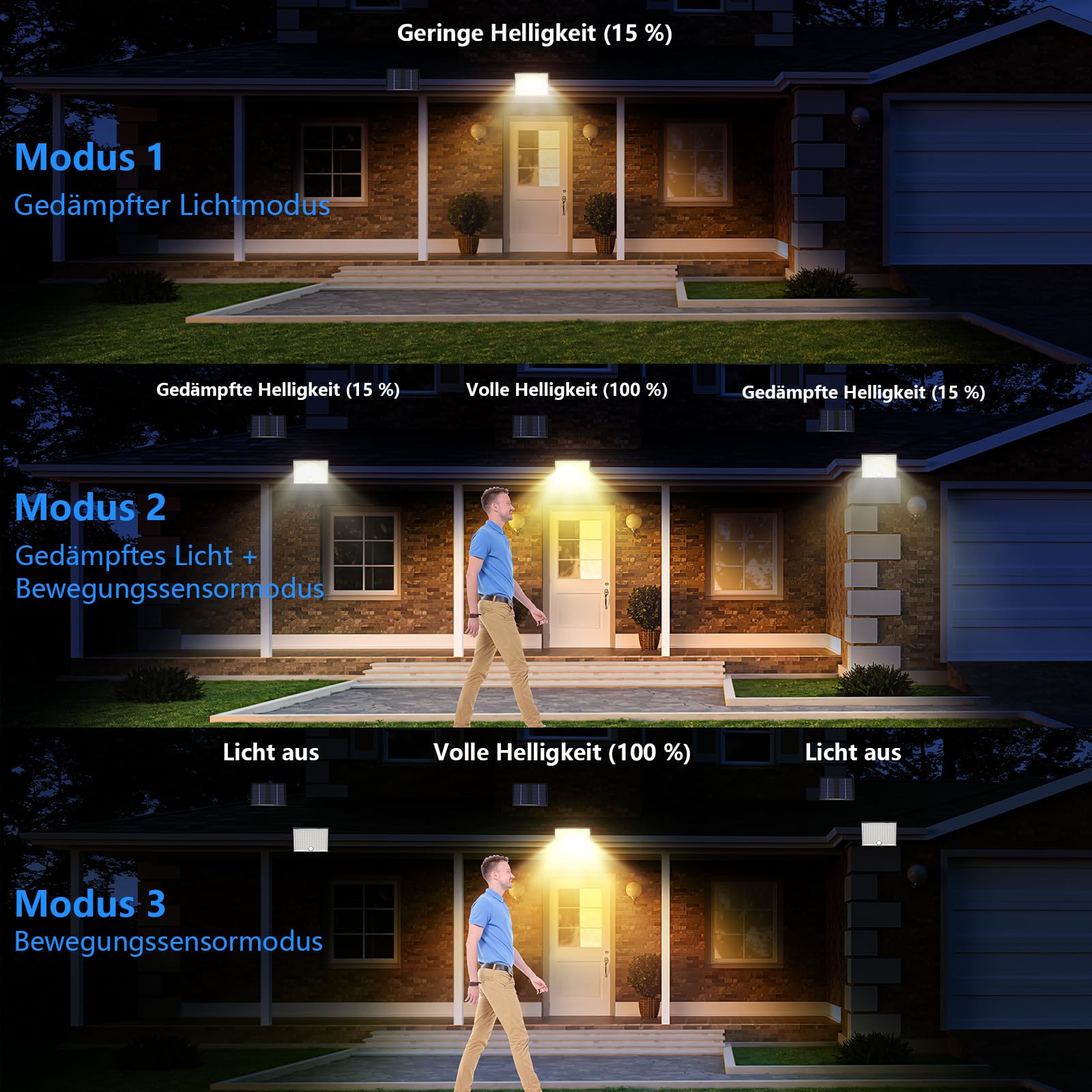 Lampada solare per esterni, lampada solare con sensore di movimento, 3000 K, IP65, impermeabile, con cavo da 5 m, per garage, giardino, cortile, gradini, porte di casa, prato, 2 pezzi