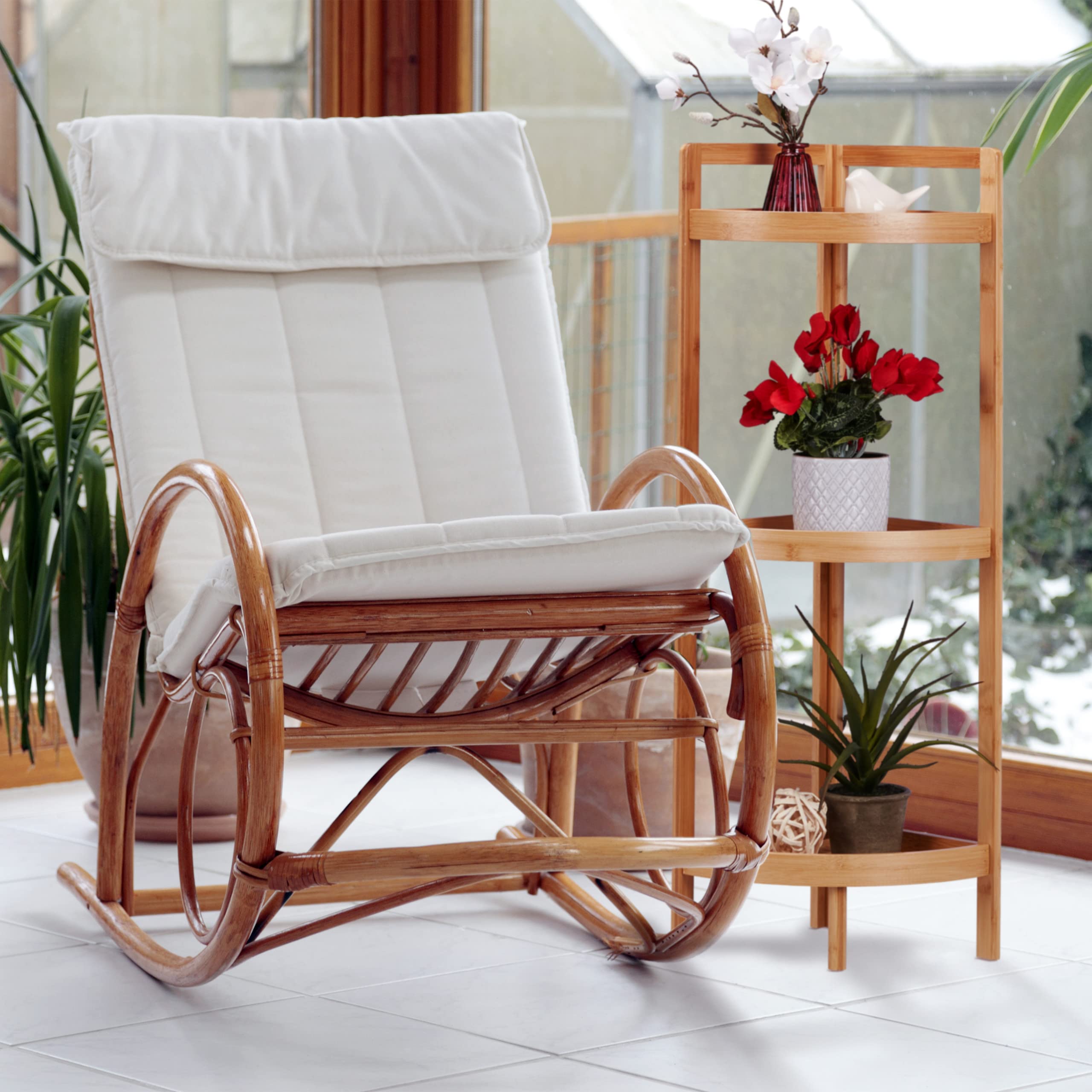 Relaxdays Regał narożny bambusowy, 3 półokrągłe półpółpółki, (wys. x szer. x gł.): 90 x 36,5 x 26 cm, regał stojący do łazienki i kuchni, zajmuje mało miejsca, naturalny
