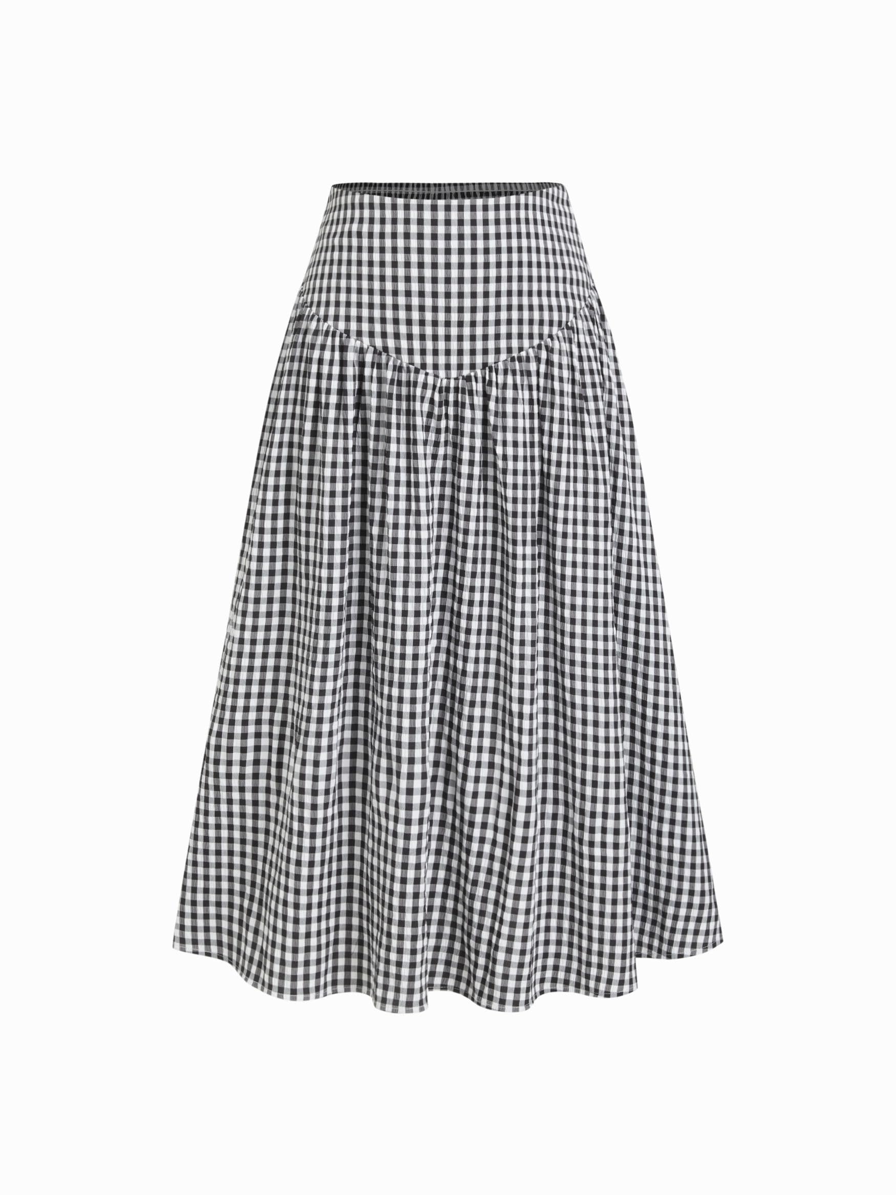 CIDER Gingham Maxi Skirts for Women A Line High Waist Long Plaid Skirt Summer Beach Vacation Outfits Trendy