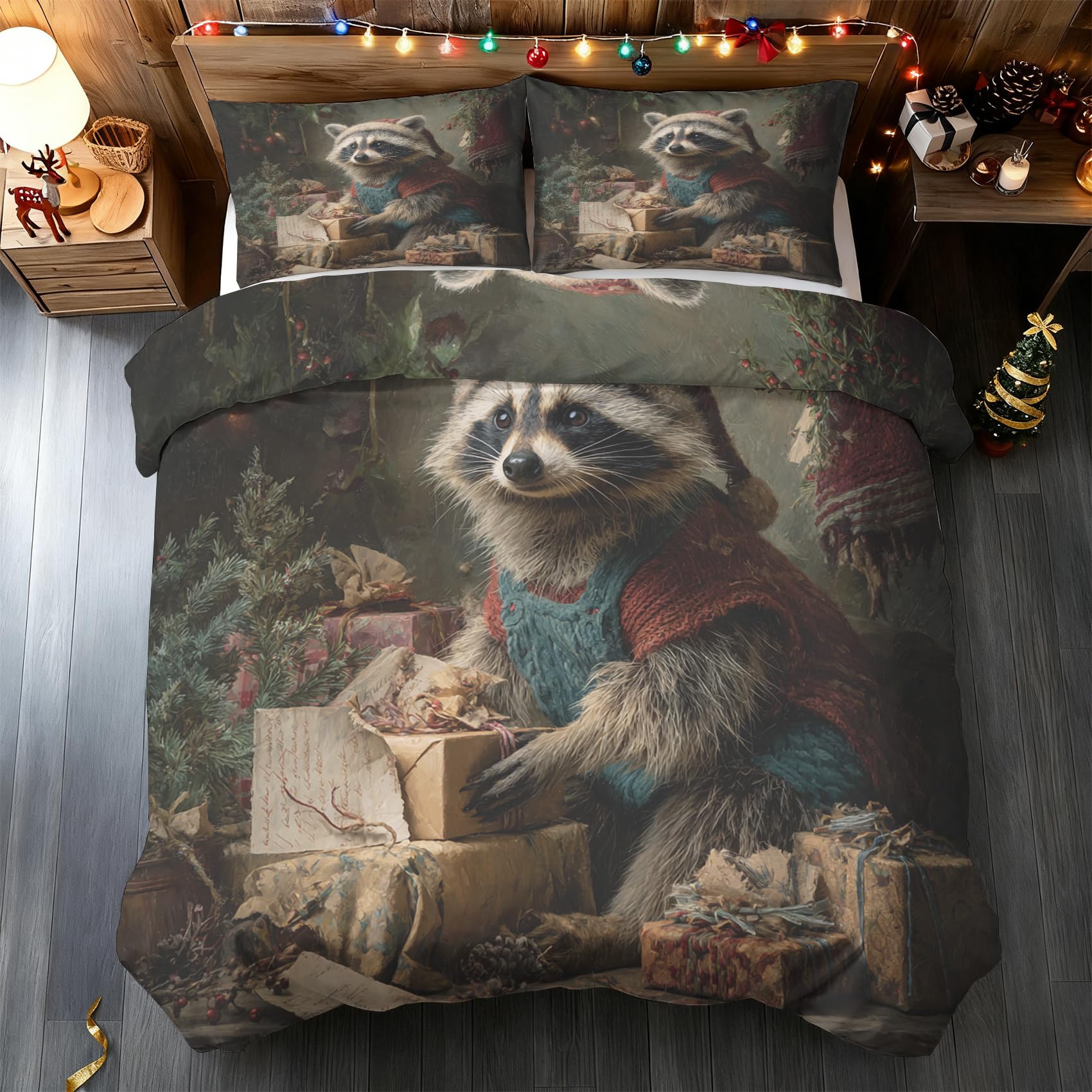 Housse de Couette 220x240 Raton Laveur Anti-Glissement avec Fermeture Éclair