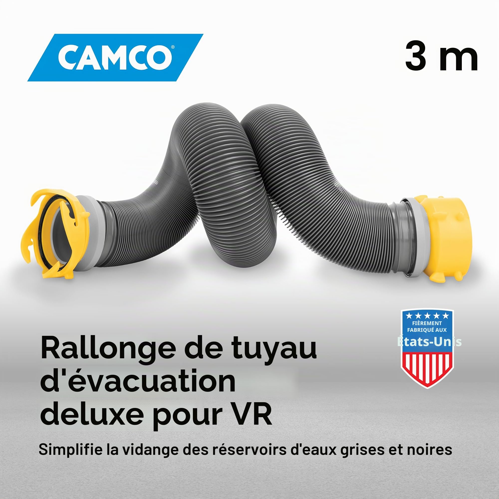 Camco 39665 Rallonge de tuyau d'égout pour véhicule récréatif de 3 m, gris