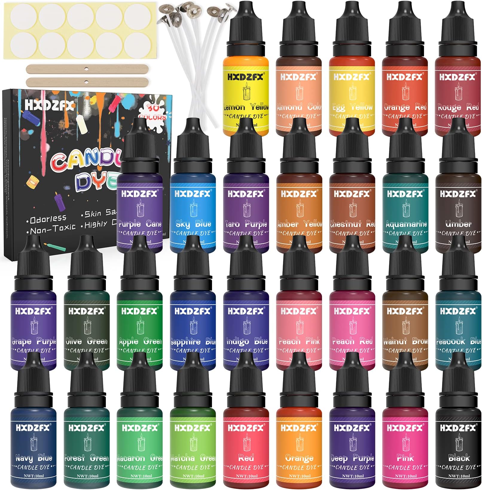 Candle Dye 30 Colors Liquid Oil-Based Kit for DIY Candle Making, Highly Concentrate for Soy Wax Dyes, Beeswax, Gel Wax, Paraffin Wax - Each 0.35oz/10ml